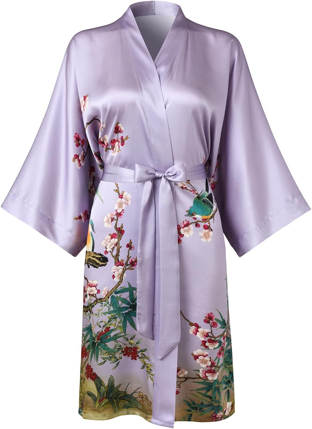 Women's Silk Kimono Robe Short Bathrobe Nightgown 100% Mulberry Silk for Women - Classic Floral Pattern