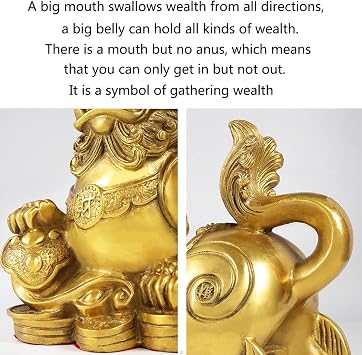 Feng Shui pixiu Brass Statue A Pair pi yao Sculpture Home Decor Golden Decoration Figurine Attract Money and Good Luck (3.2 L x 1.6 W x 2.8 H)