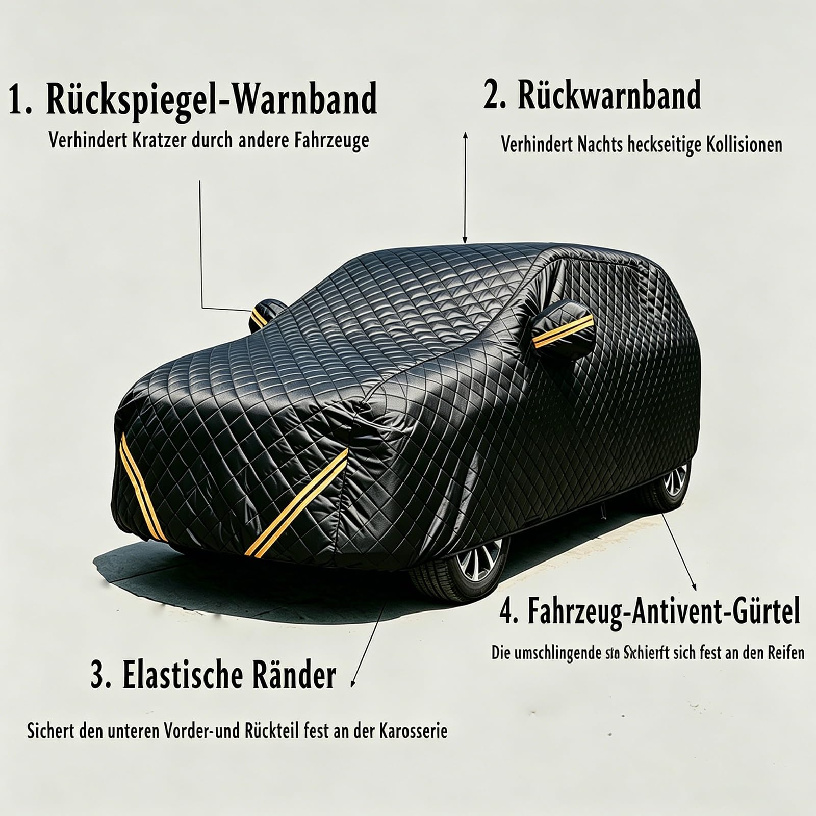 Vollgarage Auto Hagelschutzplane für Peugeot 3008 2024-2026 | Oxford Reflektorstreifen Sicherheit Vierlagiges Hochwertmaterial Allwetterschutz gegen Hagel Diamantgesteppte Stoßdämpfung