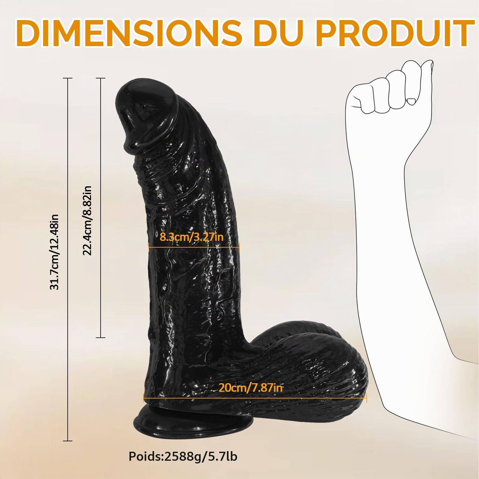 Gode noir géant de 8,3 cm de diamètre, gode réaliste géant de 31,7 cm, gode anal extra-large et épais avec ventouse puissante pour jeux anaux, gros gode XXL, sextoy pénis pour femmes et hommes