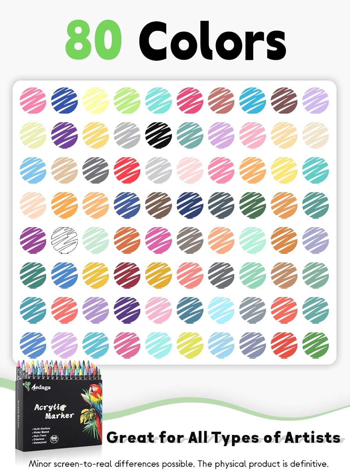AEDAGA 80 Colors Acrylic Paint Markers for Rock, Fabric, Wood, Glass, Eggs, Scrapbook - Easter Basket Stuffers, Dual Tip Acrylic Paint Pens for Coloring Books for Adults, Teens