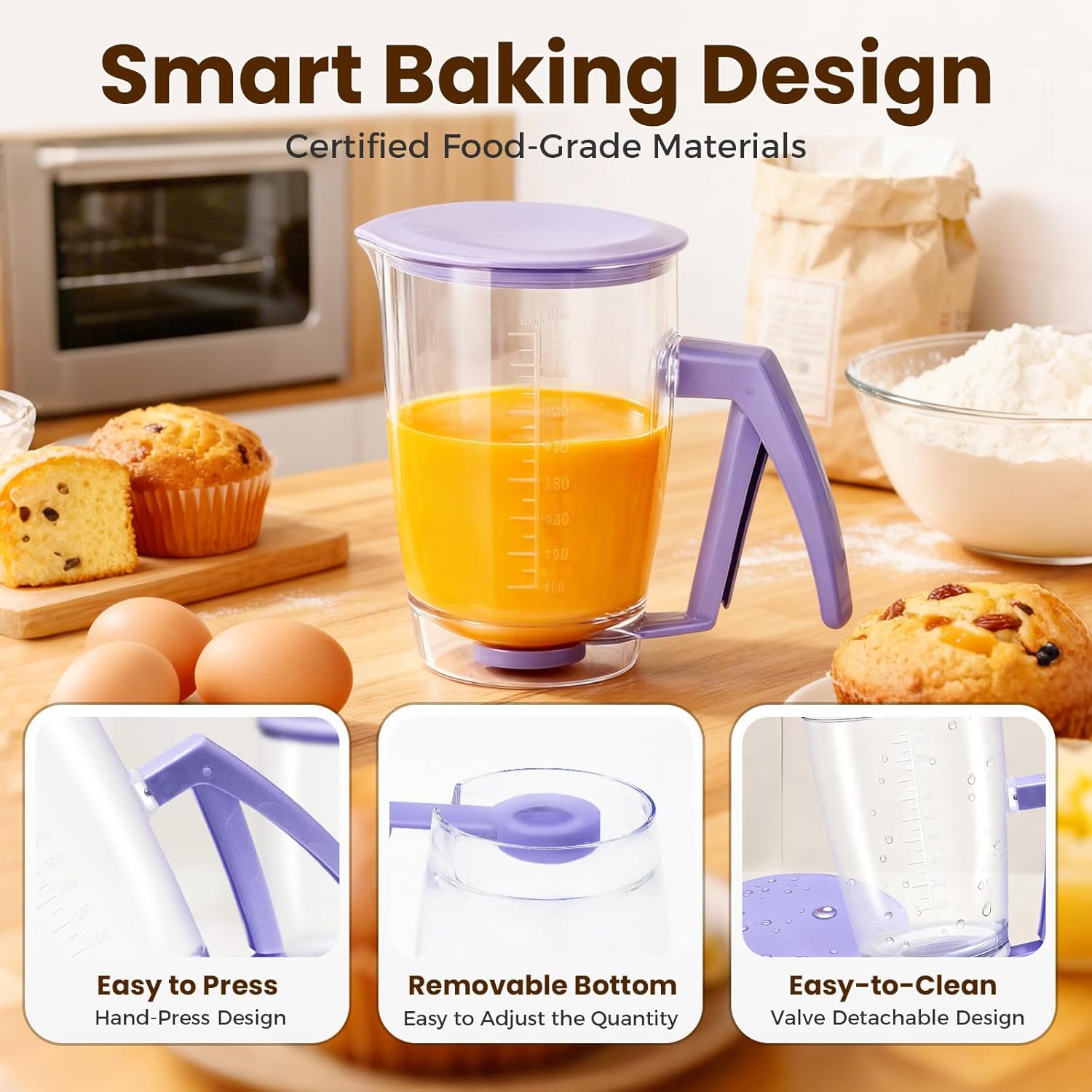 Pancake Batter Dispenser Bottle, 900ML Pancake Maker Baking Tool for Cupcakes, Crepes, Waffles, Muffins, Funnel Cake, Griddle Breakfast Accessory (2)