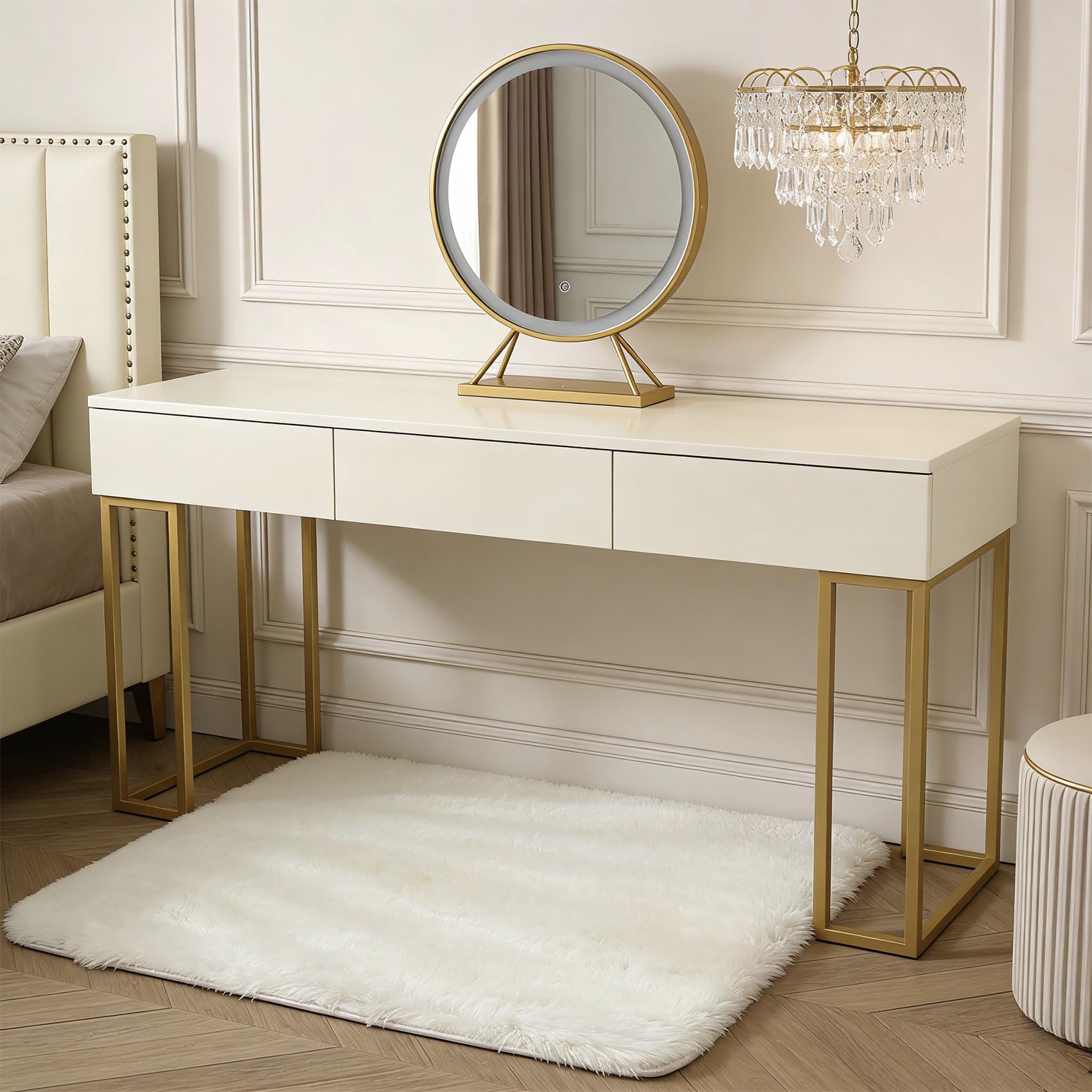 Tapis salon 133x200 cm blanc à poils longs moderne et doux pour votre chambre