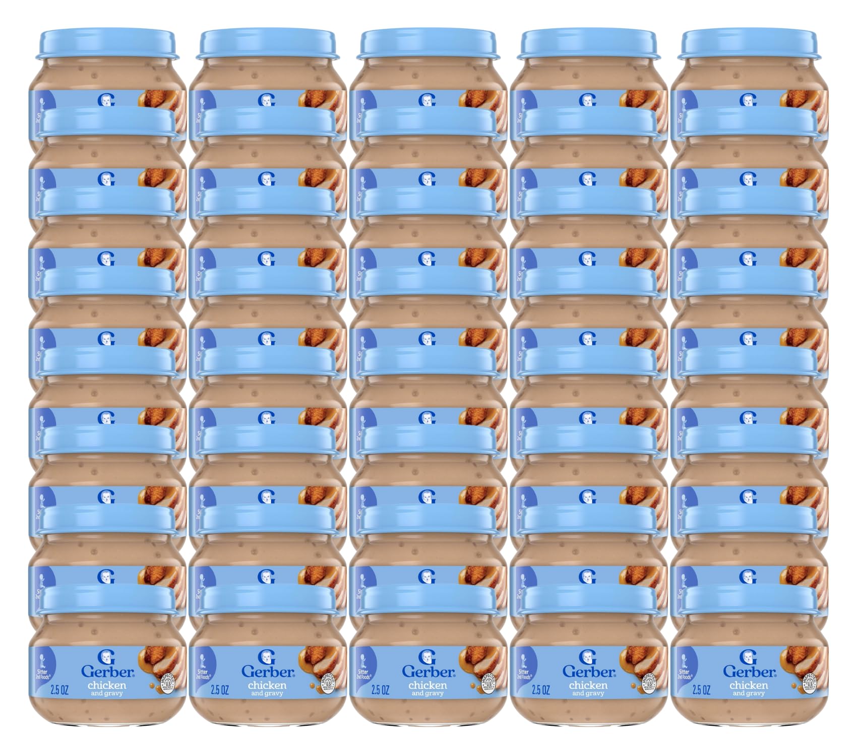 Gerber Baby 2nd Foods Baby Food, Chicken & Gravy,Non-GMO Pureed Baby Food with Essential Nutrients Glass Jar, 2.5 Ounce (Pack of 40)