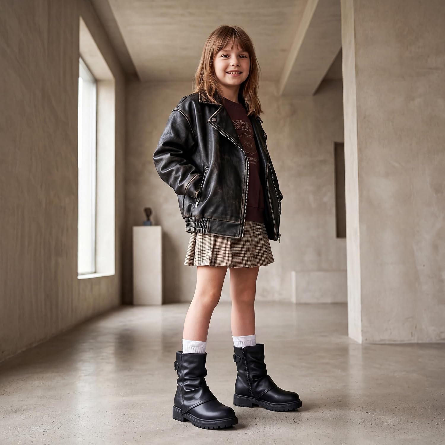 Stelle Girls Combat Ankle Boots Chunky Western Booties Black Shoes