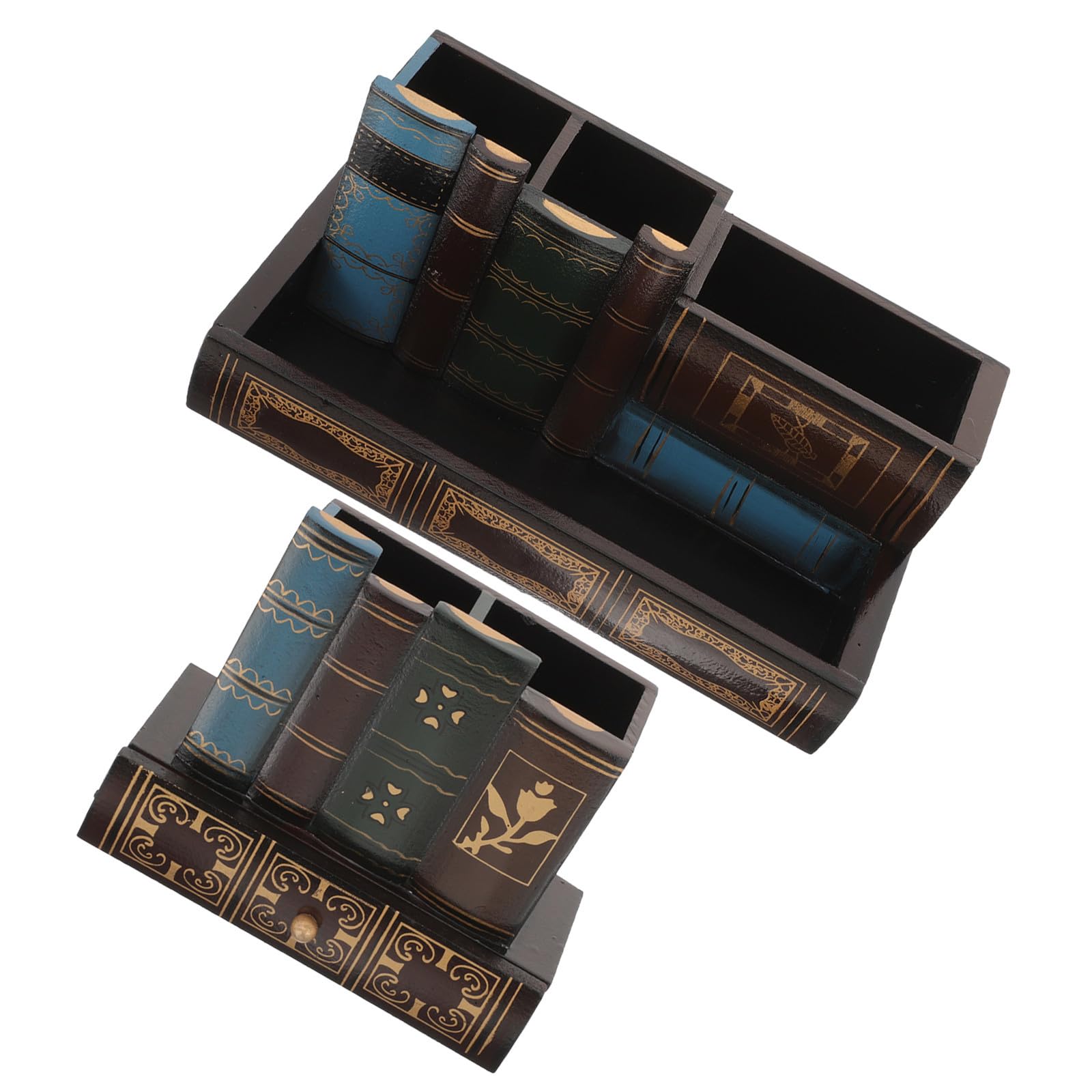jojofuny 2 Piezas Portalápices de Escritorio Retro de Madera