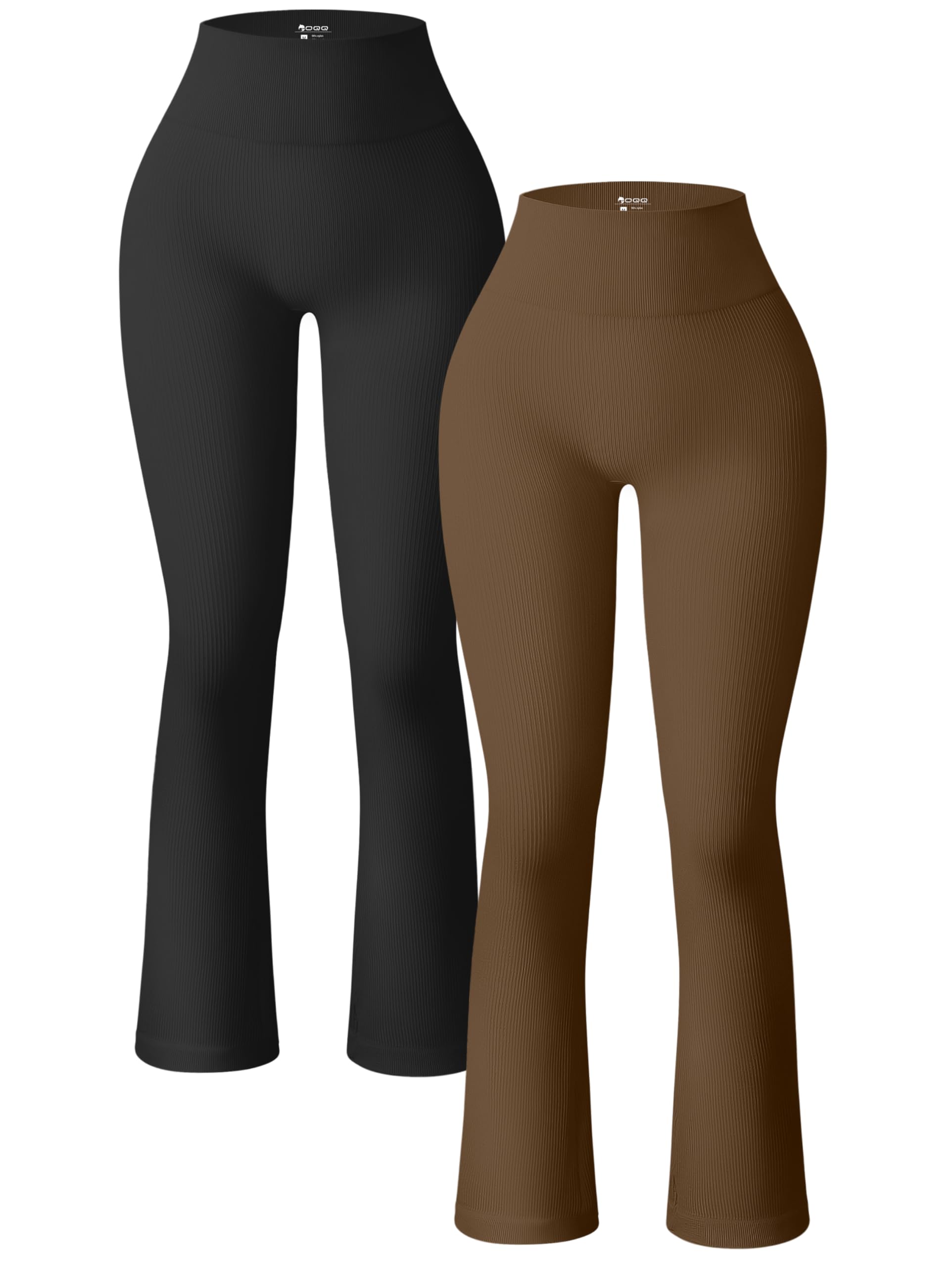 OQQWomen's 2 Piece Yoga Pants Ribbed Seamless Workout High Waist Bell Bottoms Flare Leggings
