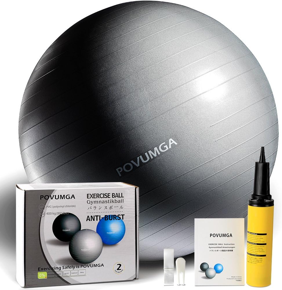 Exercise Ball Heavy Duty Anti-Burst Fitness-Birthing-Stability-Core-Pilates-Gym Balls for Pregnancy, Balance Ball for Desk Chair 55/65/75/cm with Hand Pump
