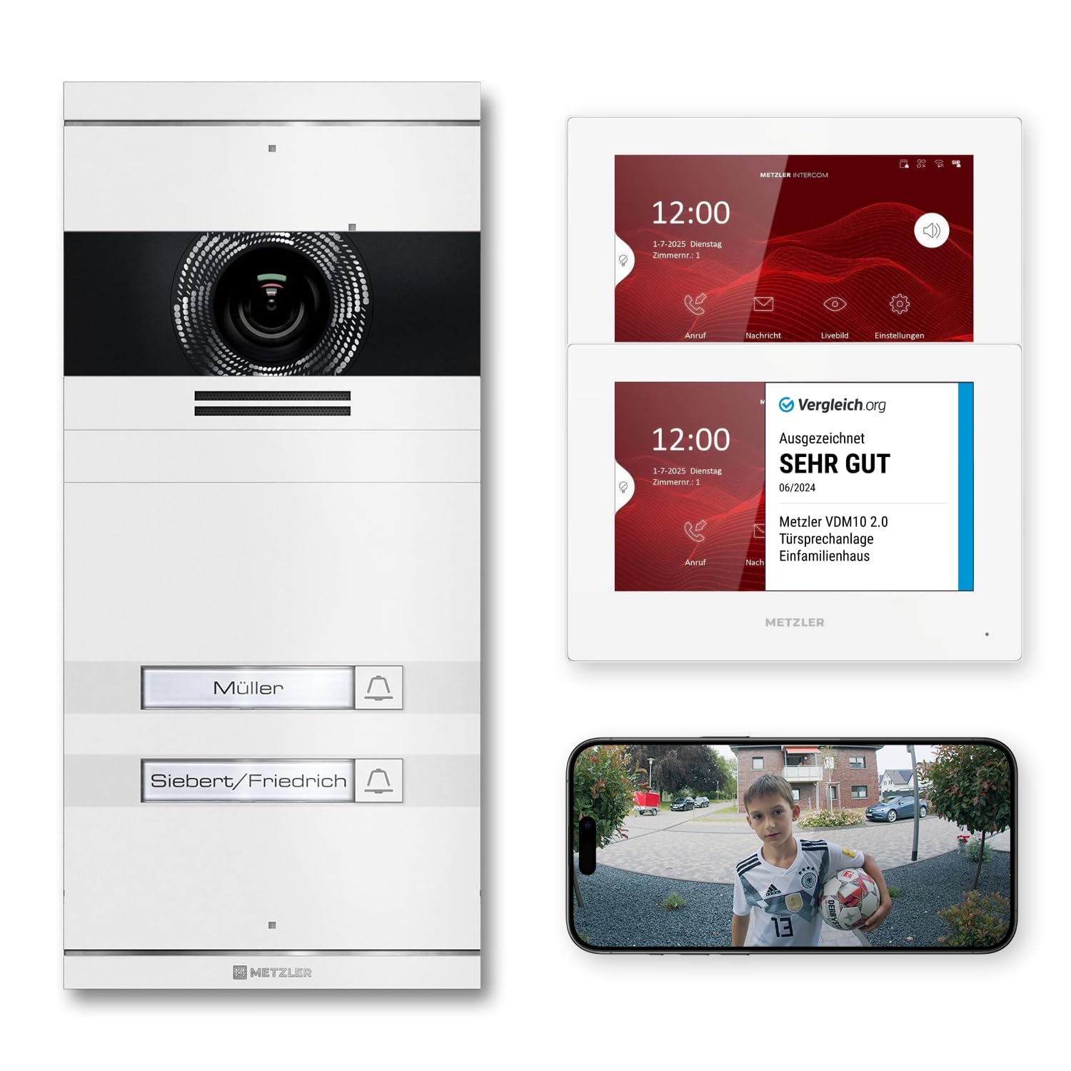Metzler VDM10 2.0 Videocitofono kit completo con targhetta nome intercambiabile - LAN PoE - citofono video con telecamera HD per casa bifamiliare, app per smartphone, antracite in acciaio inox V2A