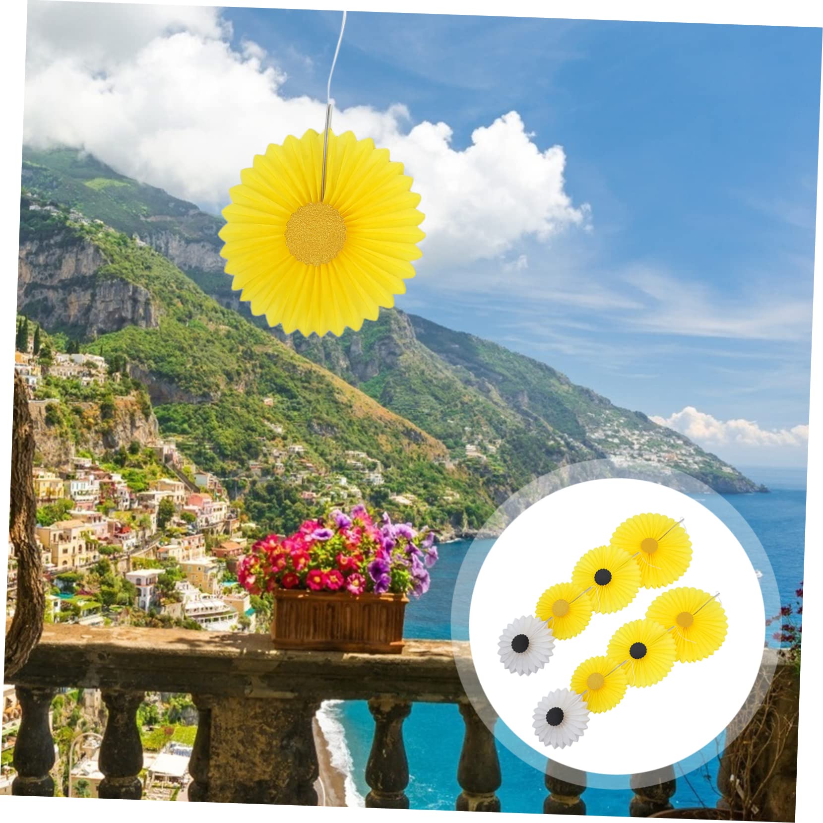 ifundom 24pièces Décoration Murale Papier Fleurs De Fan Papier pour Anniversaire Et Fêtes De Thème Tournesol Accessoires De Décoration De Mariage Et Shower