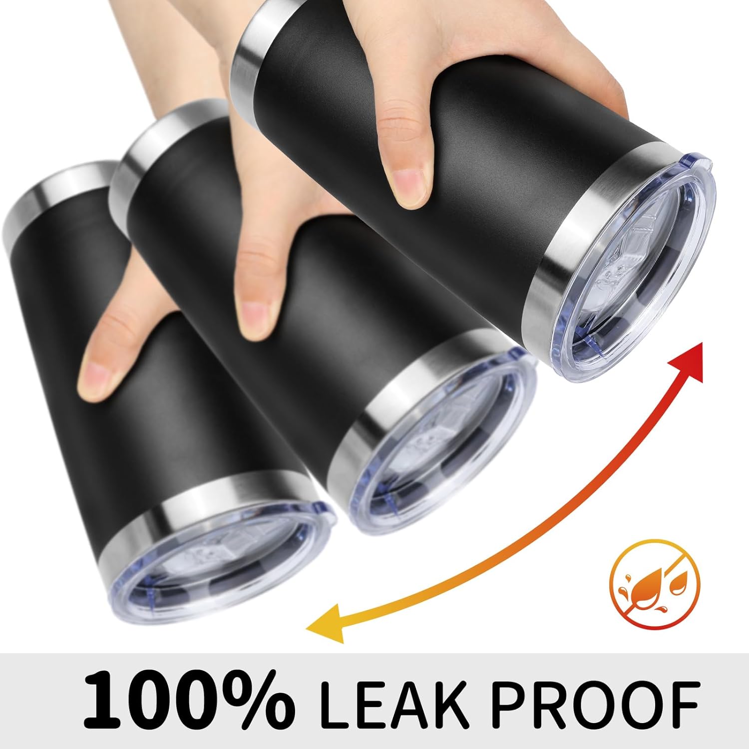 20oz Stainless Steel Tumbler Bulk with Lid, Travel Mug - Double Wall Vacuum Powder Coated Cup - Black, 6 Pack - Image 2