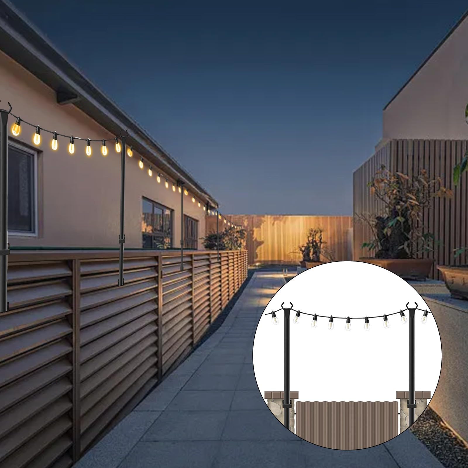 Lot de 2 poteaux lumineux en métal de 1,2 m pour guirlandes lumineuses de terrasse d'extérieur – Acier galvanisé parfait pour accrocher des lumières sur les terrasses, jardins, murs, clôtures et