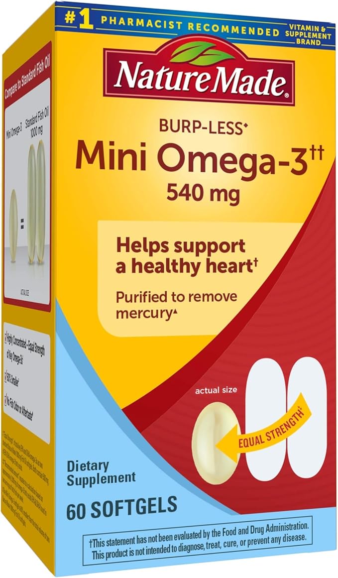 Nature Made Fish Oil BurpLess Mini 540 mg, 60 Softgels