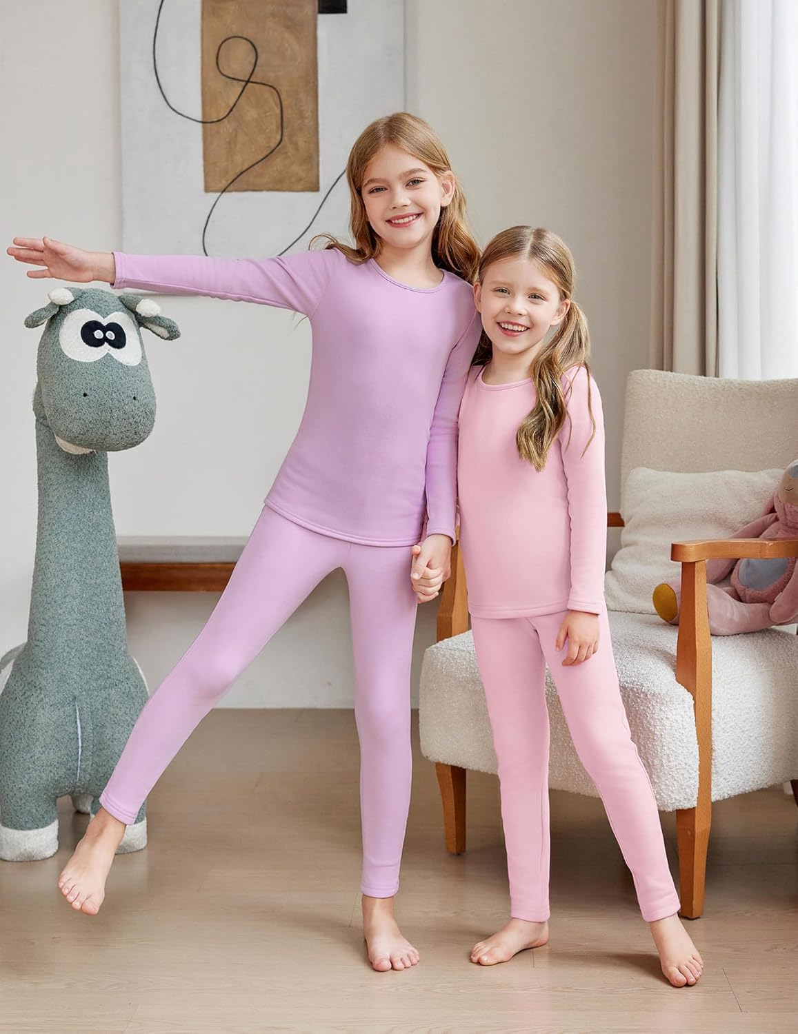 Arshiner Girls Thermal Underwear Set Long Johns Cold Weather Kids Base Layer Top Bottom - Image 2