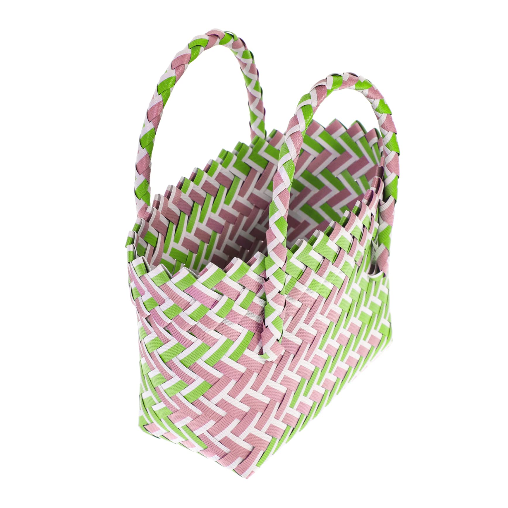Panier Anse en Pvc Tressé Léger et Facile à Déplacer, Petit Panier à Provisions Chic et Rustique pour Shopping et Plage