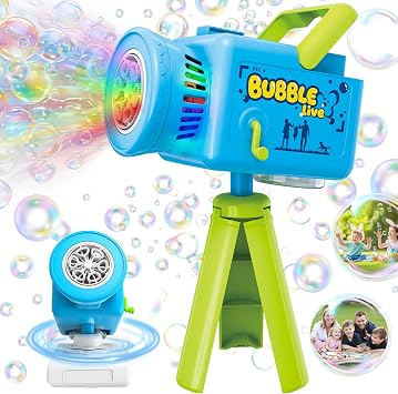 Cute Upgraded Camera Bubble Machine 360 Rotatable Handheld Rechargeable Bubble Blower, Blower with Music & Lights, Bubble Machine Solution, Kids Bubble Toy for Parties, Wedding & Toddlers Play
