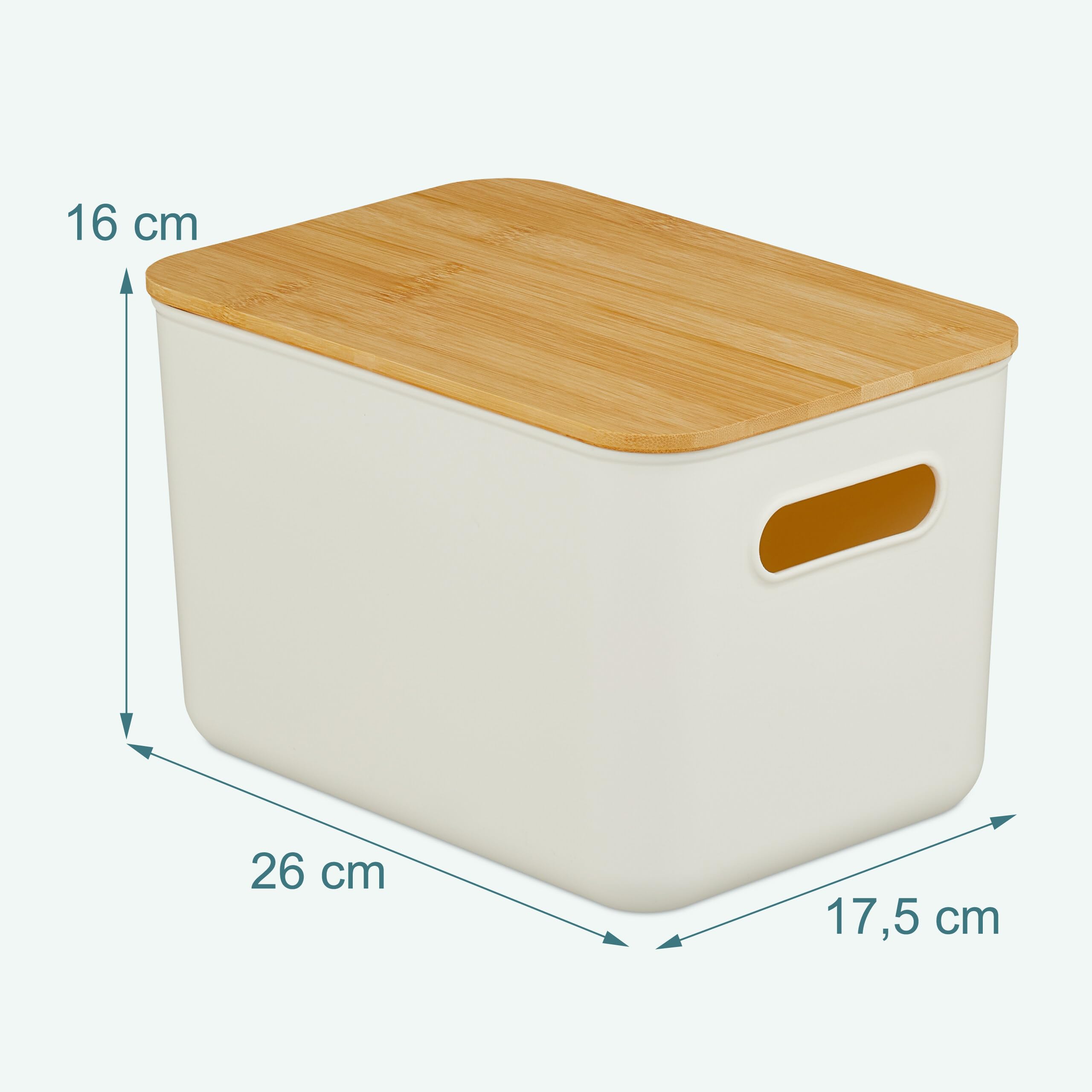 Relaxdays Caja de Almacenamiento con Tapa, Set de 4, plástico y bambú, Asas, 16x26x17.5 cm, Blanco