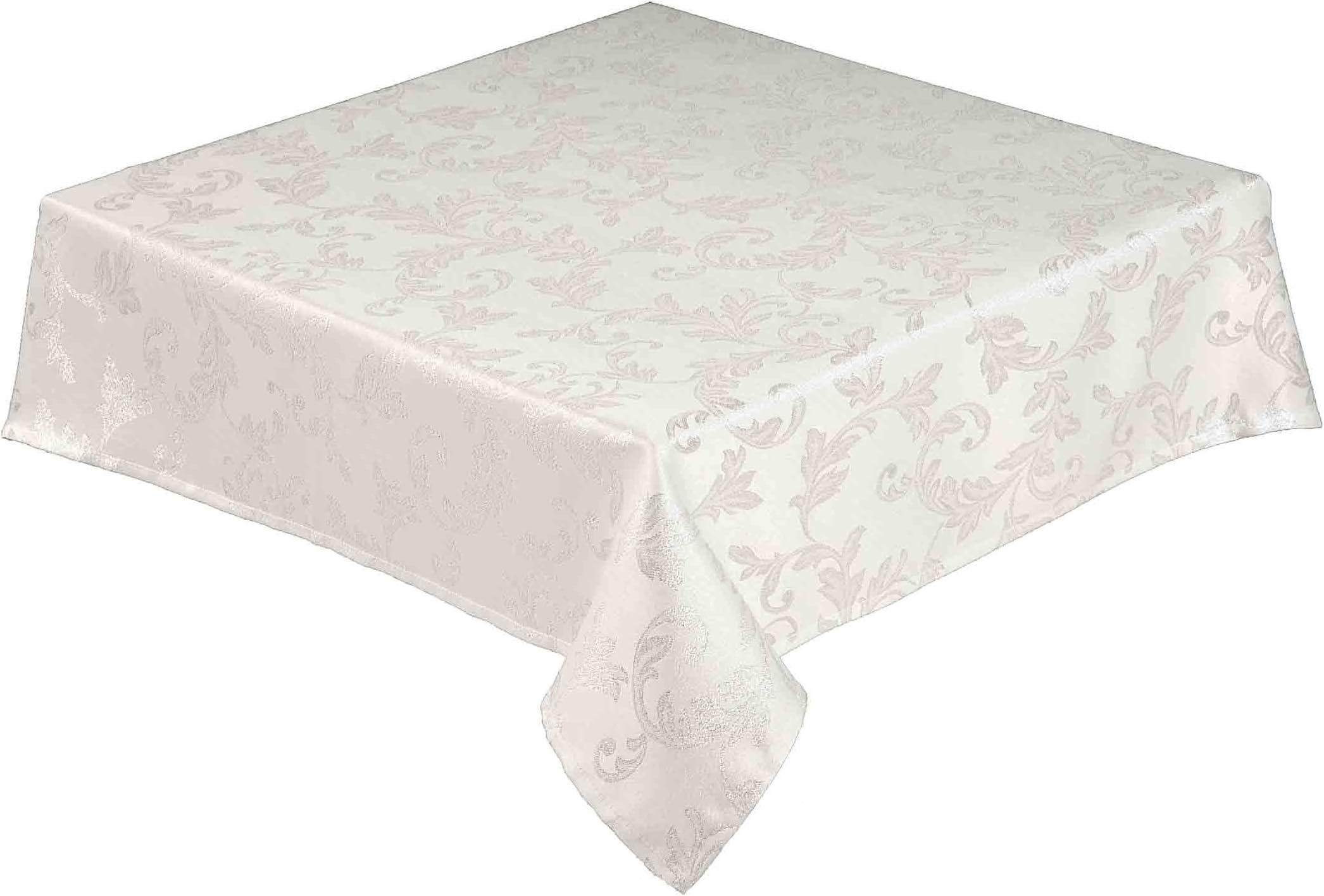 LINEN702 SILVER 70 x 110 inch (178 x 280 cm) RECTANGLE CHRISTMAS TABLECLOTH SILVER JACQUARD WOVEN LEAF DESIGN EASY CARE (Jacobean 13673)