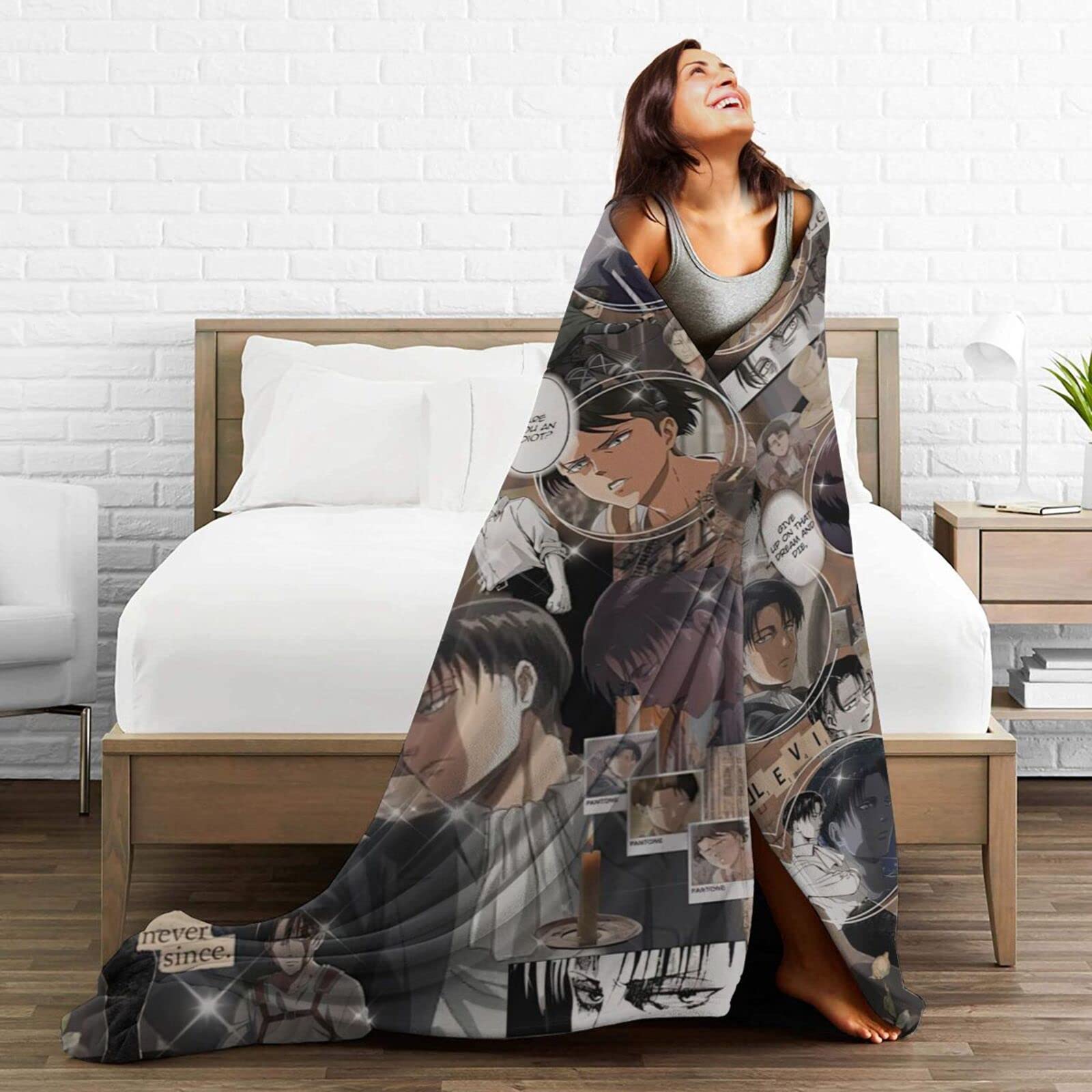 Amazon.com: Anime Throw Blanket Levi Ackerman Throw Blanket Ultra-Soft  Flannel Blanket : Home u0026 Kitchen