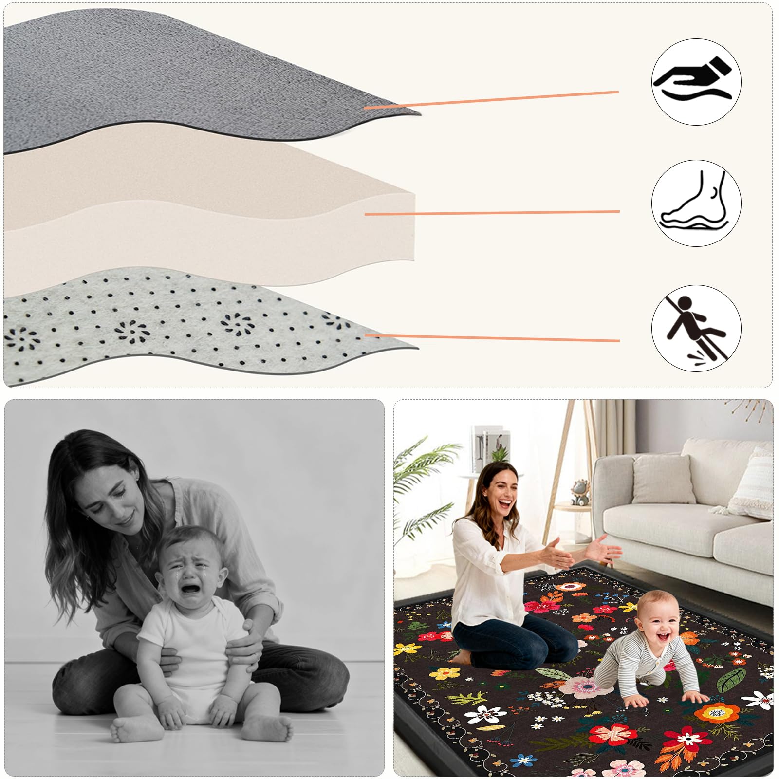 Spielmatte Baby/Krabbelmatte Baby, Teppich für Kinderzimmer mit hochwertigem Memory-Schaum, 2 cm Dick Krabbelmatte Baby, Krabbeldecke, Tatami Matte 120 x 120cm