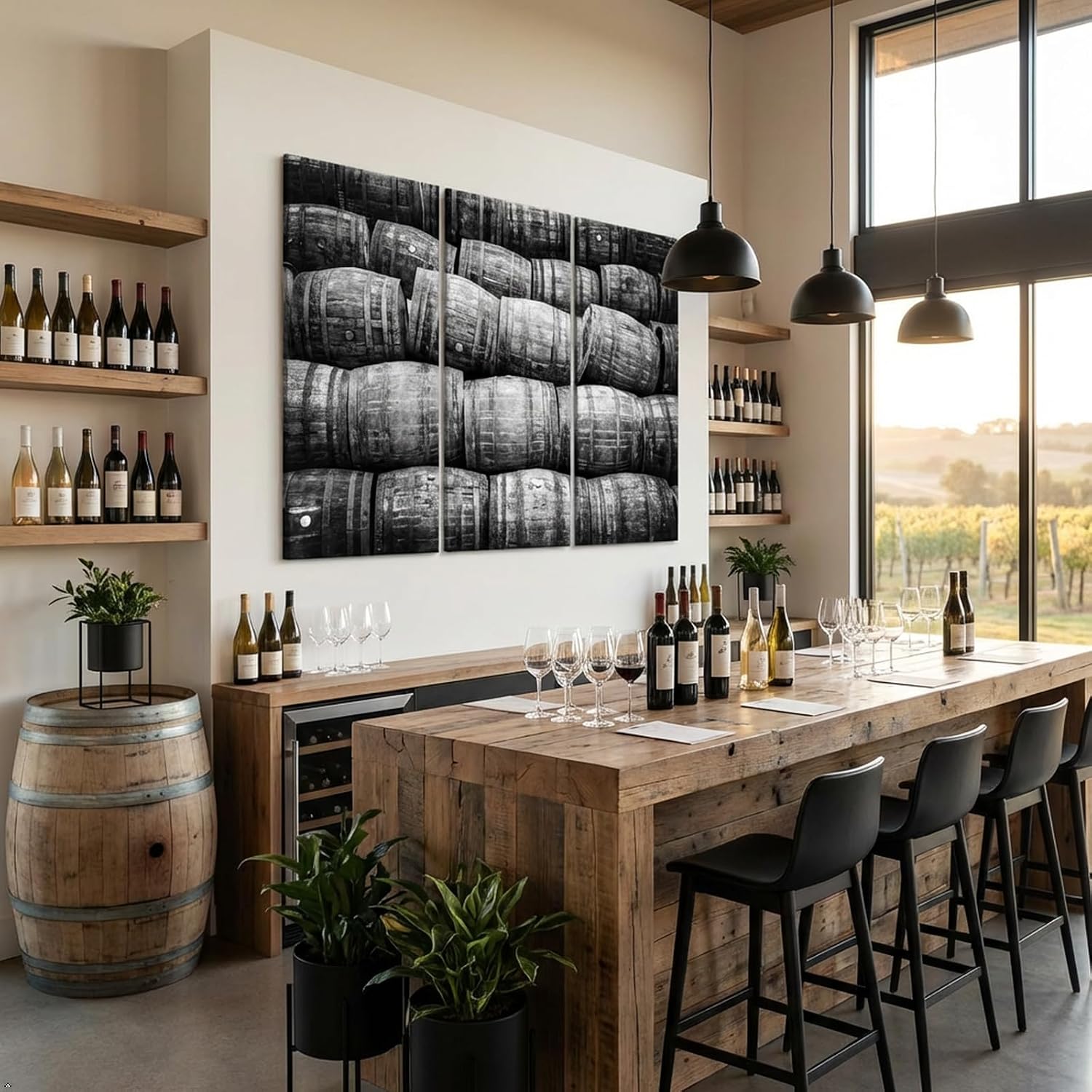 KREATIVE ARTS Large 3 Pieces Canvas Prints Wall Art Stacked Pile Of Old Vintage Whisky And Wine Wooden Barrels Picture Printed On Canvas For Home Modern Decoration 16x32inchx3pcs