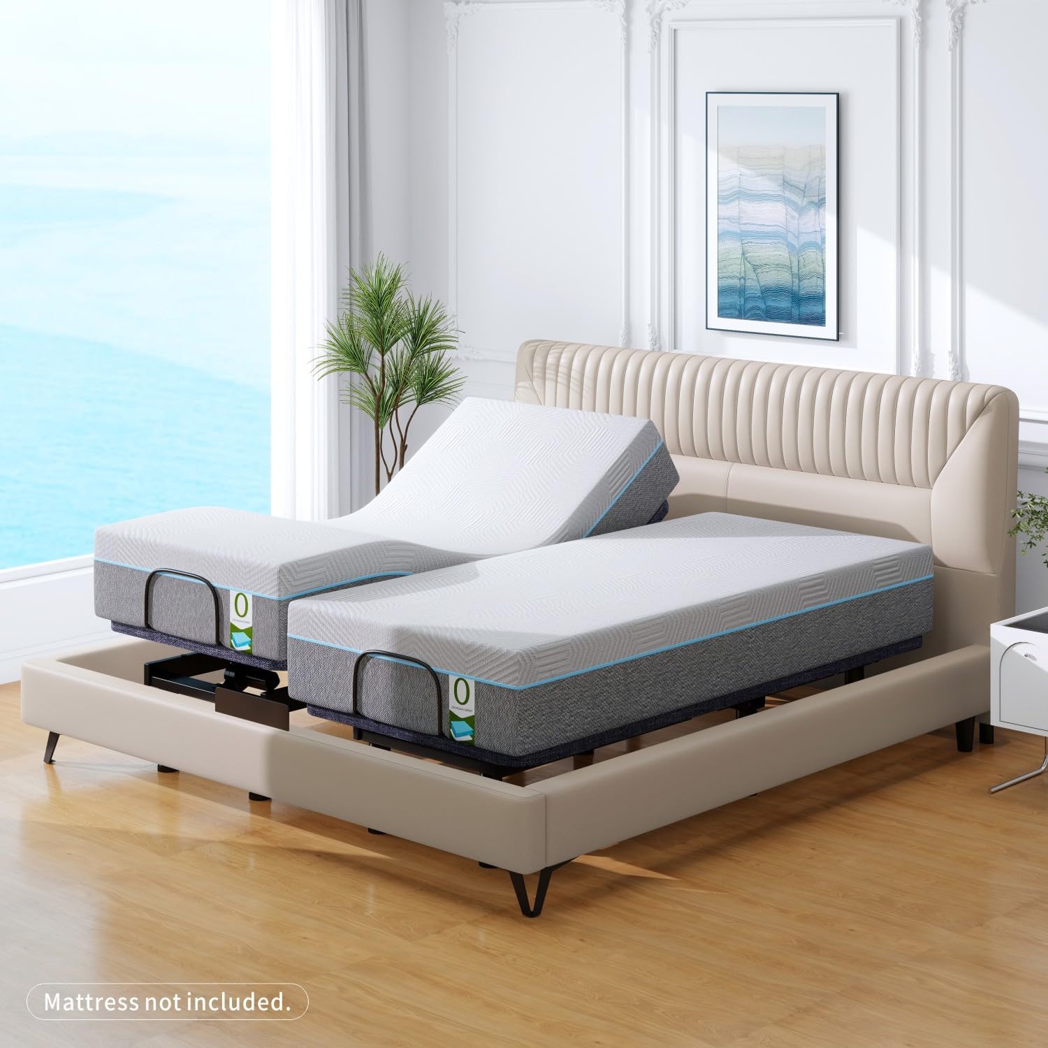 Vipbear Adjustable Bed Base Split King Massage Bed Frame Dual Head & Foot Headrest Lift Electric with Wireless Remote | 0 Gravity | Anti-Snore | Under Bed LED | USB Ports