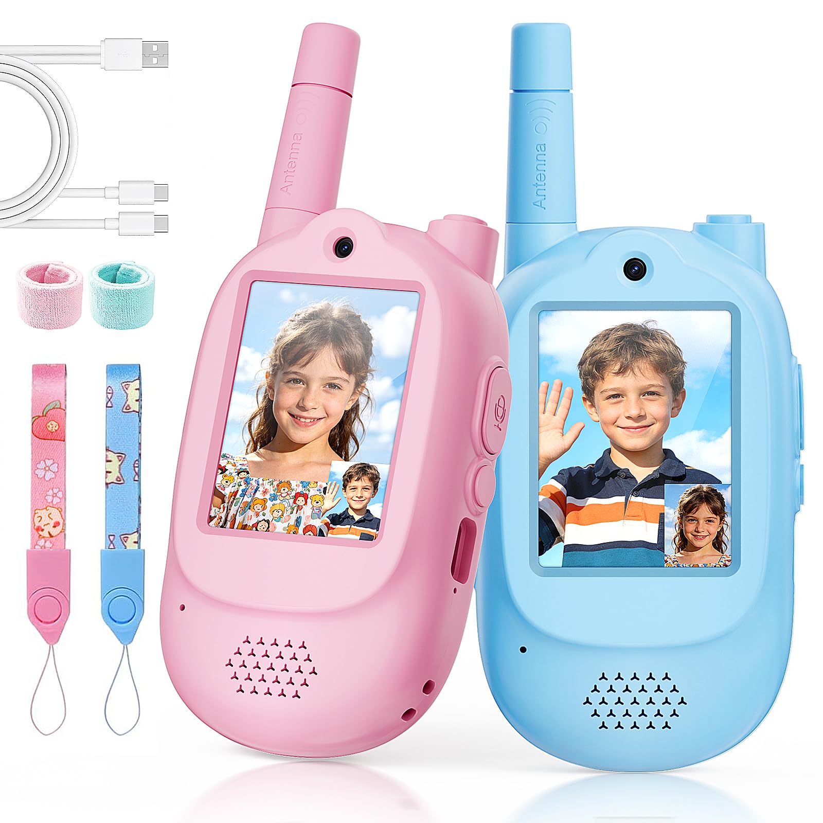 Video Walkie Talkies for Kids, 2 Pack Rechargeable with Screen & Voice Changer, Long Range Two Way Radios for Indoor Outdoor Play, Camping, Birthday