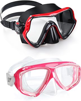 EXP VISION Adult and Kids Diving Mask 2 Pack Set, Tempered Glass Scuba Swim Mask Goggles with Nose Cover for Adult and Children