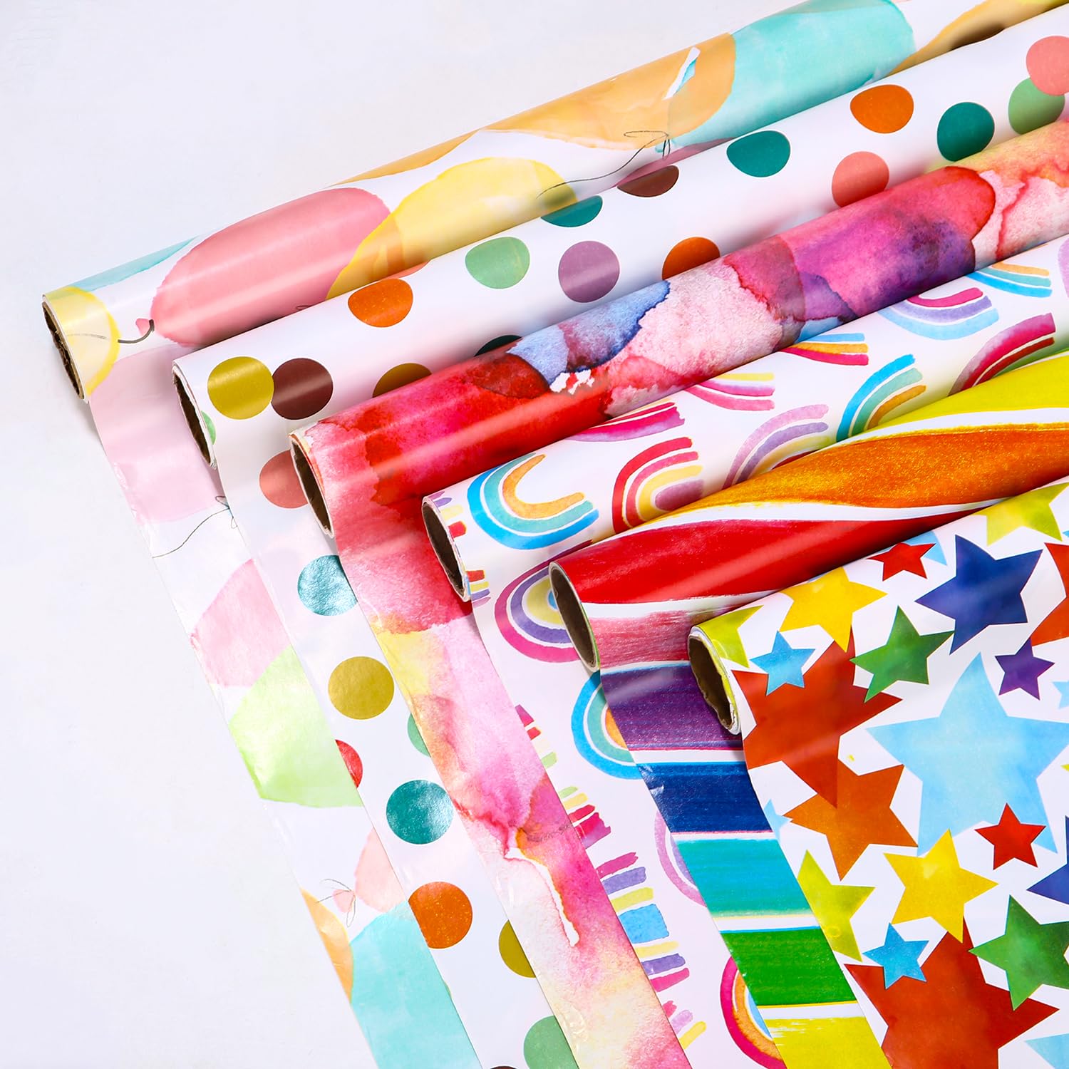 6 Rollos de Papel de Regalo 43x300cm para Navidad, Cumpleaños y Fiestas - Juego para Envolver Regalos