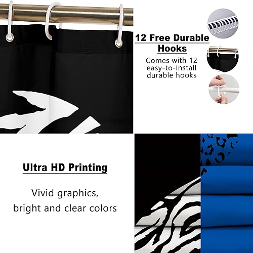 Miniatura 9 de Poedist Juego de 4 piezas de cortina de ducha con diseño de rosa azul y leopardo, juego de cortinas de ducha de estilo brillante con alfombras