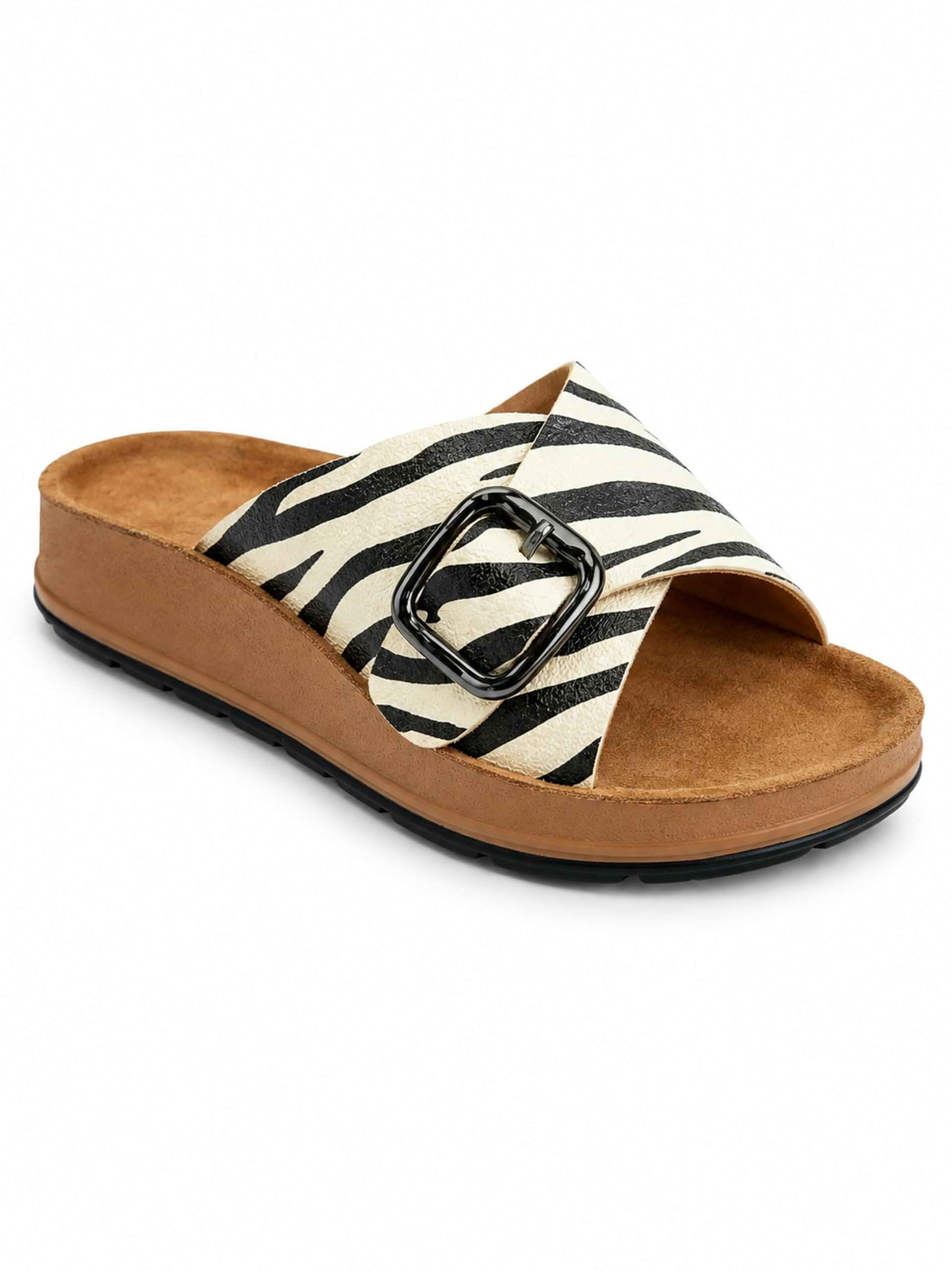 Women's Single Buckle Platform Slide Sandals Comfort Footbed Shoes Textured Uppers, Contoured Arch Support, Chunky Outsole Plus Slip-On Entry Bring Statement Ease To Summer Travel, Beach Days