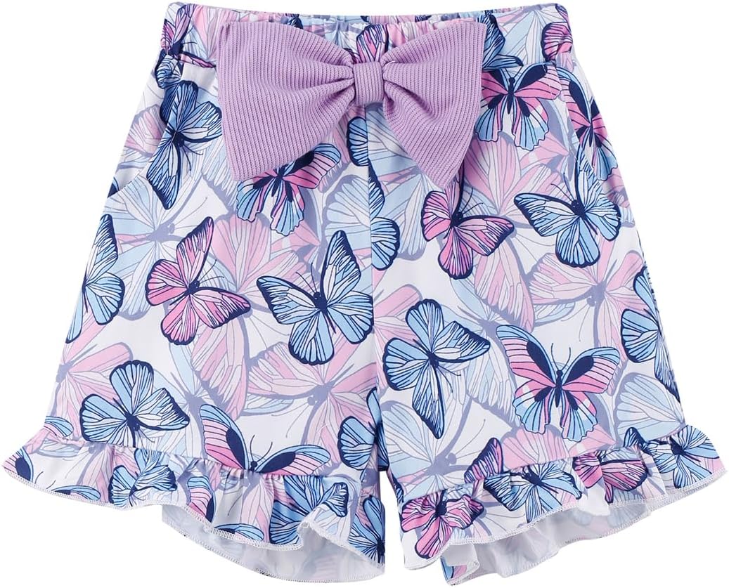Girls 2 Piece Short Set Baby Girl Summer Clothes Ruffle Sleeve T-Shirt and Bow Knot Shorts Toddler Girl Outfit Set - Image 7