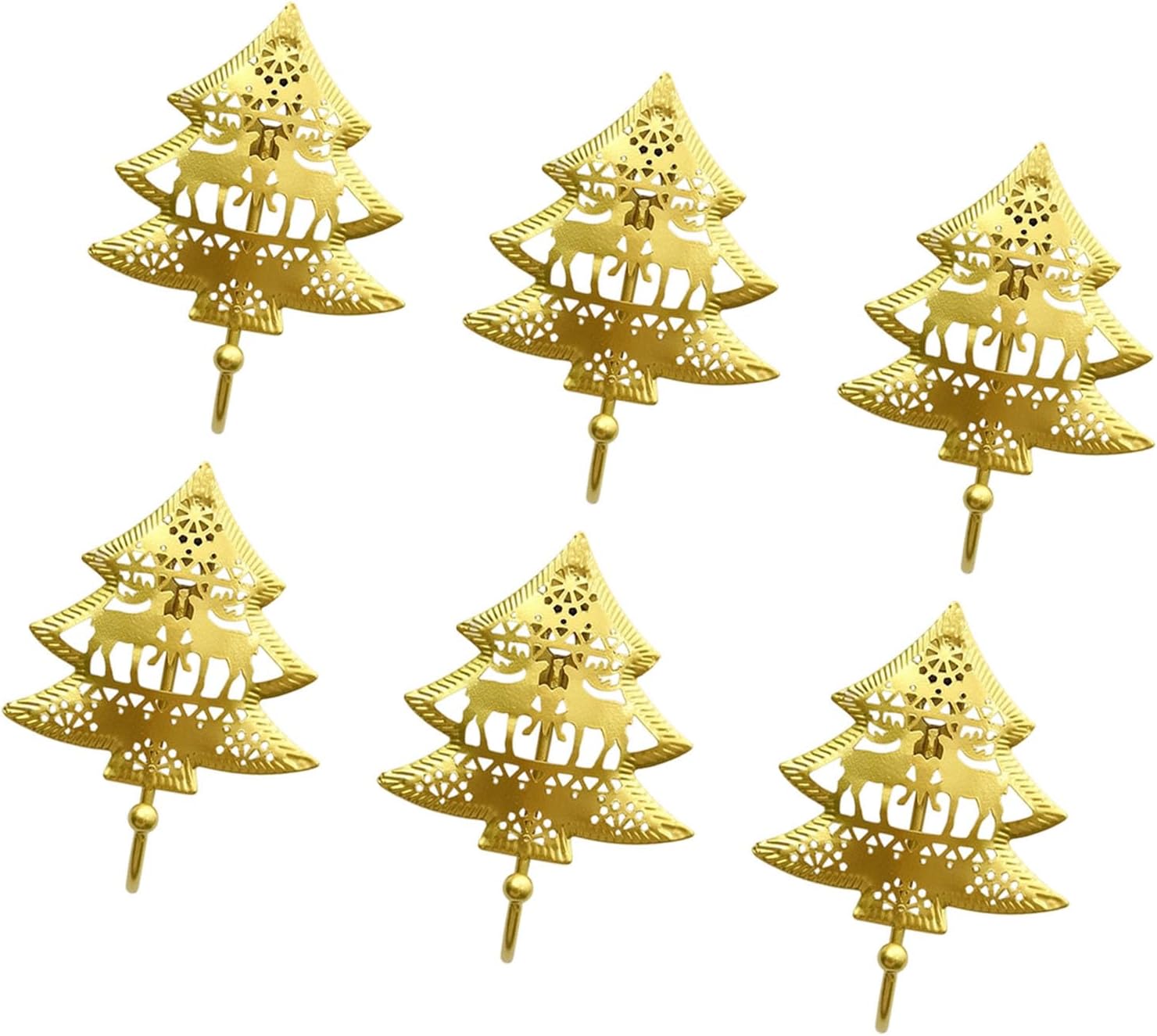 Metal Christmas Tree Ornament Hooks Set of 6, G | Holiday Decor Accents for Wreath Styling, Mantels, Shelves