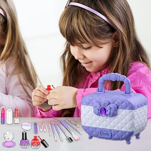 Miniatura 9 de Kit de maquillaje para niños para niñas, lavable, color rosa, juguetes cosméticos reales para niñas, juego de maquillaje seguro para niños, juego de