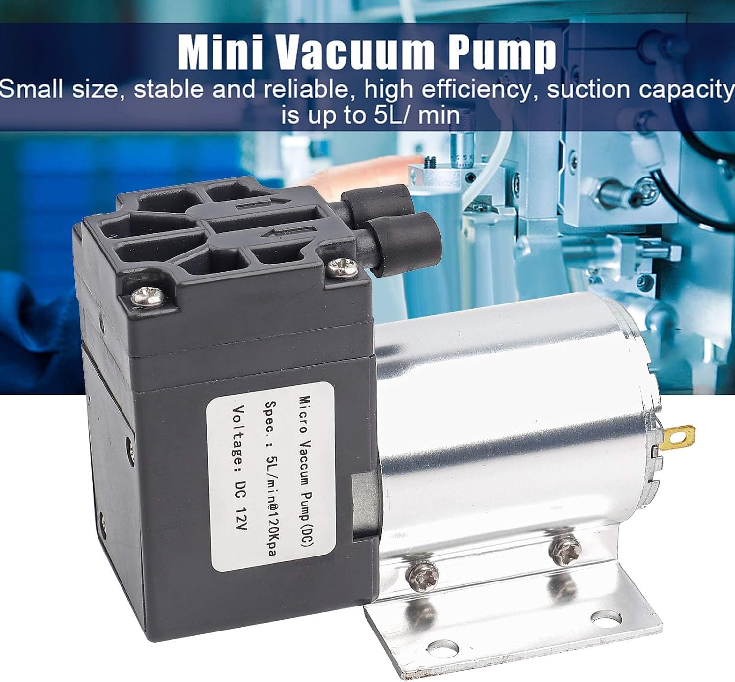 12V DC Mini Vacuum Pump, 120kpa Low Noise Diaphragm Air Pump Negative Pressure Suction Pumping with Holder for Coffee Machine Aquarium Pneumatic Tool