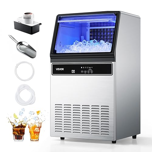 Commercial Ice Maker Machine with Pump, 130Lbs/24H with 33Lbs Storage,