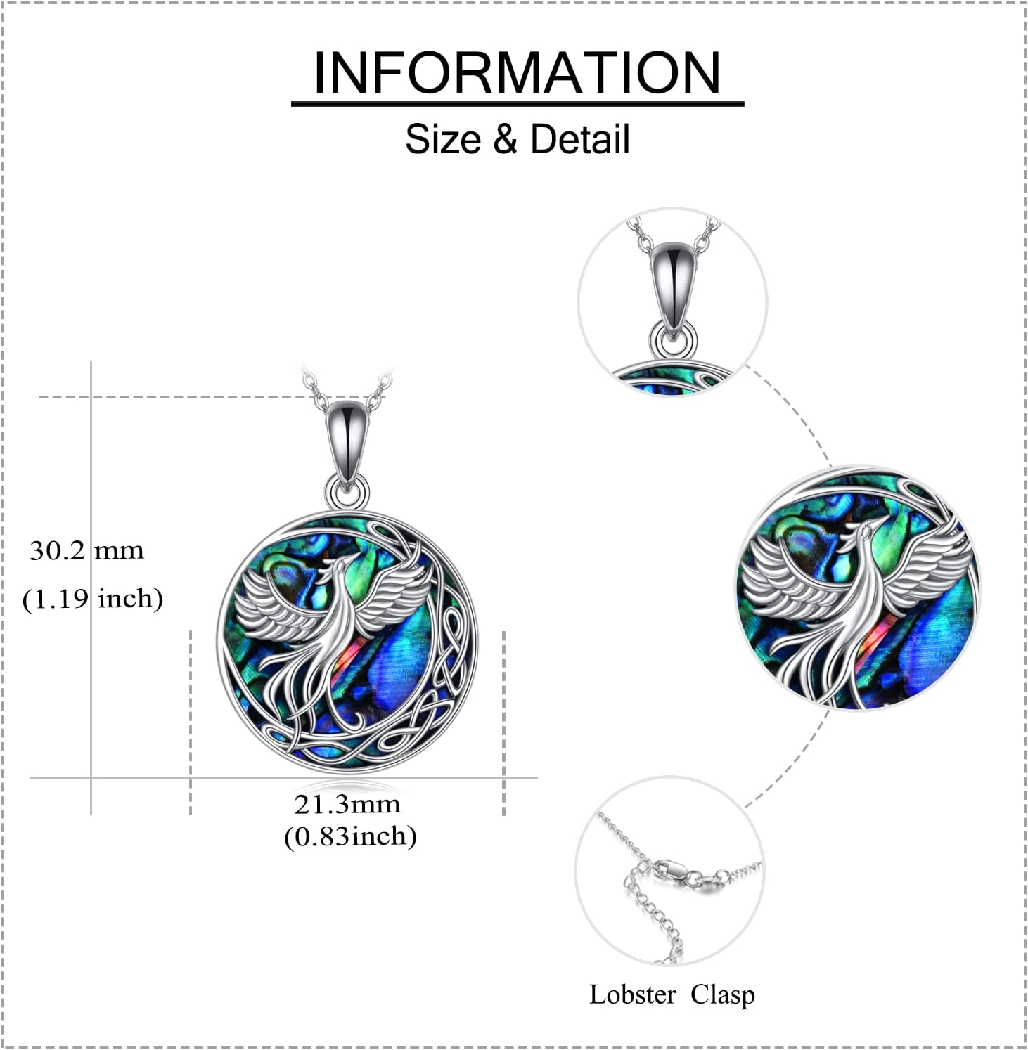 ONEFINITY Phoenix Dragon Necklace Sterling Silver Abalone Shell Crystal Celtic Crescent Dragon Phoenix Necklace Pendant Jewelry for Women Girls Christmas Gifts - Image 5