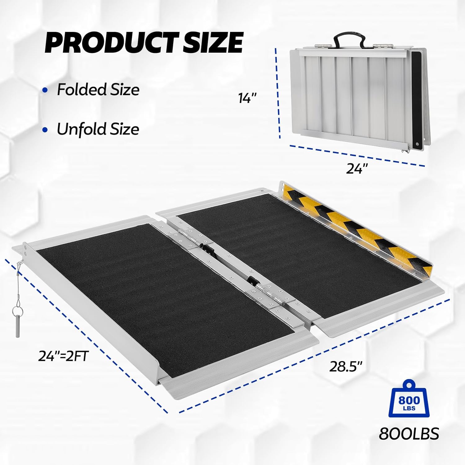 FAHKNS Portable Wheelchair Ramp 2FT, Aluminum Folding Wheelchair Ramp, Non-Slip Handicap Ramps for Home Outside Steps, Threshold Wheel Chair Ramps for Doorways, Porch, Cart, Stairs, Curbs, Scooter