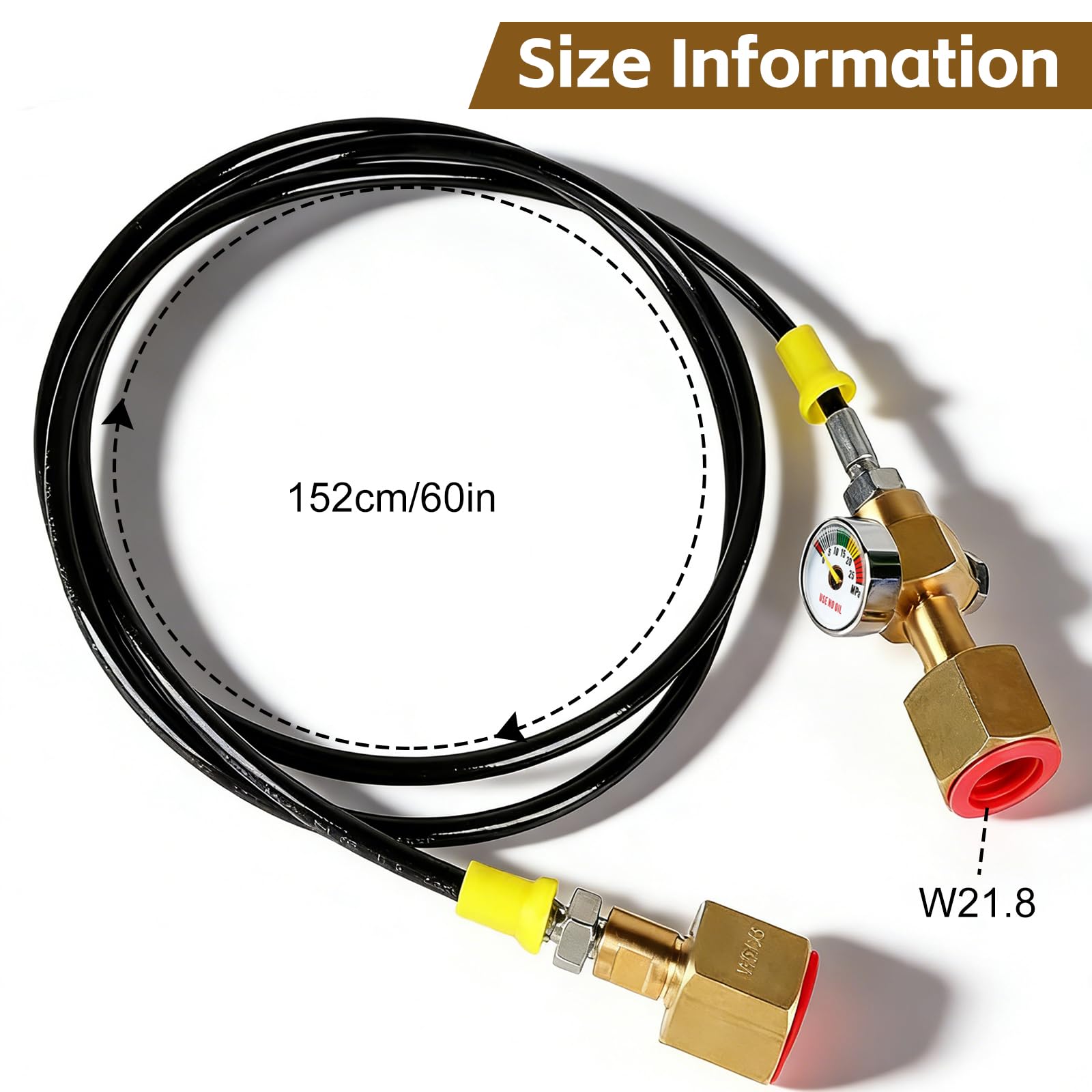 Wąż przelewowy CO2 1,5 m, adapter CO2, wąż wysokociśnieniowy z manometrem 3000 psi, przyłącze gwintowane 2 x W21,8 x 1/14", wąż do przelewu gazu ochronnego, butla gazowa, wąż, dystrybutor do argonu