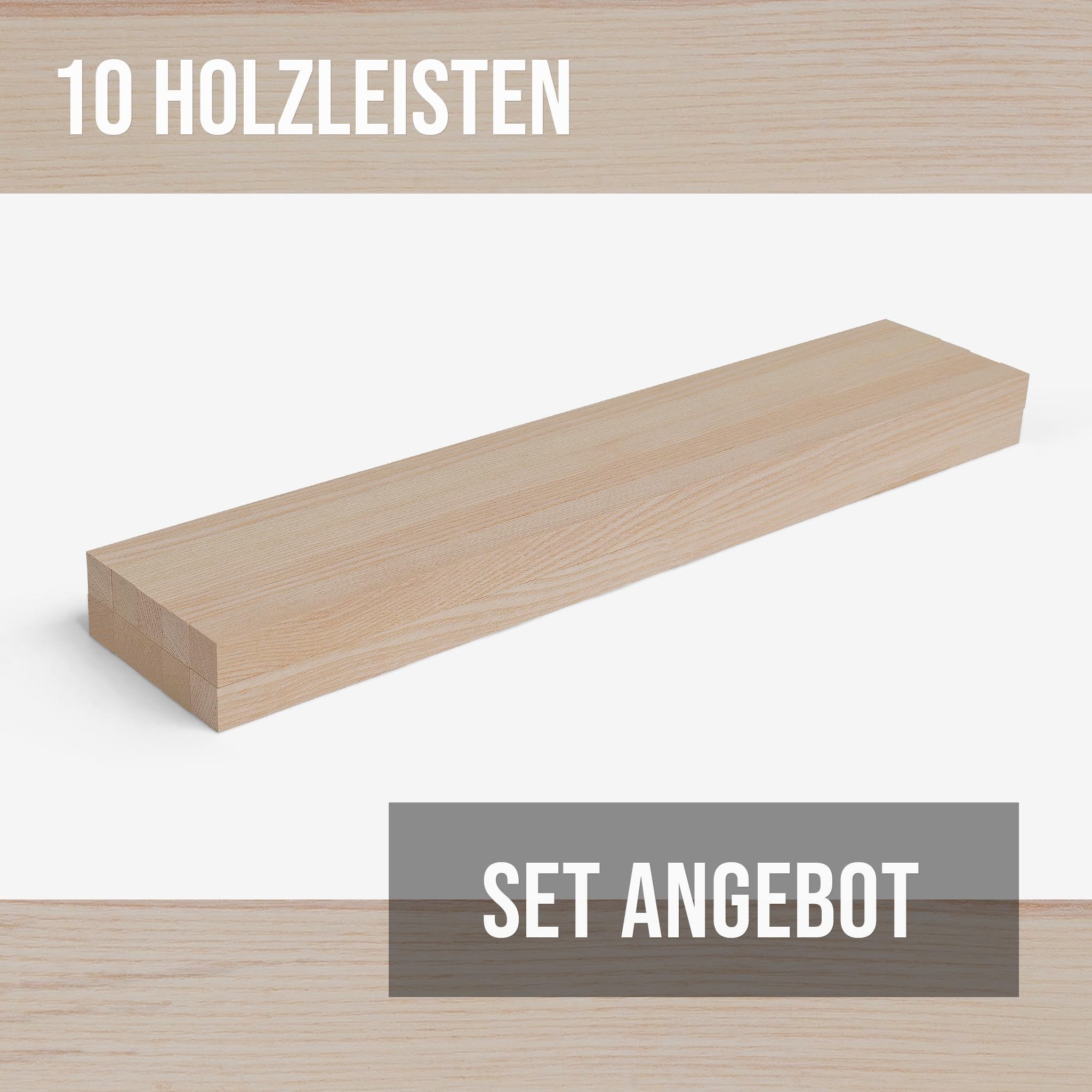 10er‑Set Holzleisten Esche gehobelt 40 × 40 × 500 mm – Massivholzleisten naturbelassen & verleimfertig – für Möbelbau, Innenausbau & DIY‑Projekte
