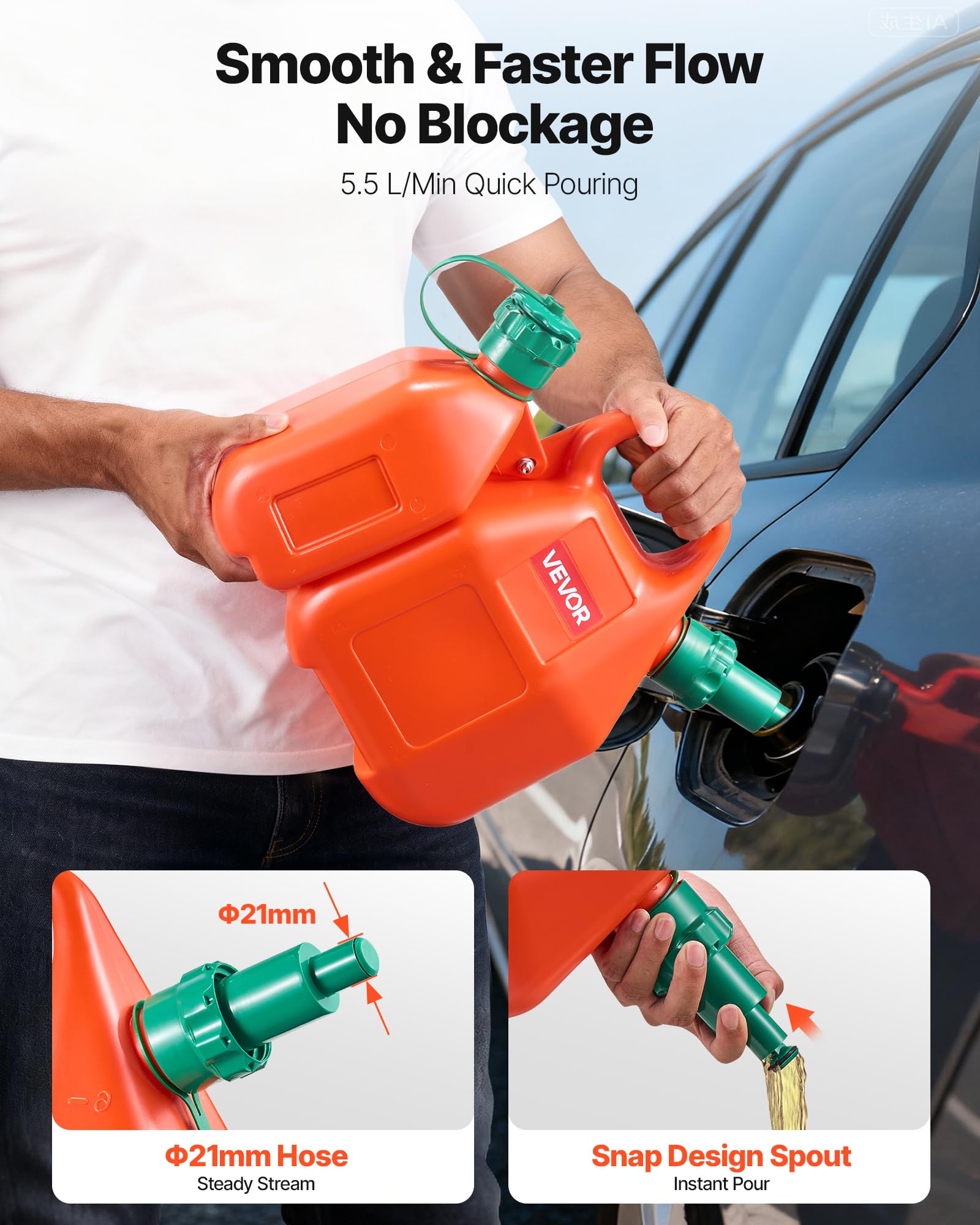 VEVOR Kraftstoffkanister, 6 L Kraftstofftank mit Ausguss & 1,9 L zusätzlichem Ölbehälter, max. Durchflussrate 5,5 L/min, Flüssigkeitsbehälter für die meisten Autos, Motorräder, ATVs & UTVs