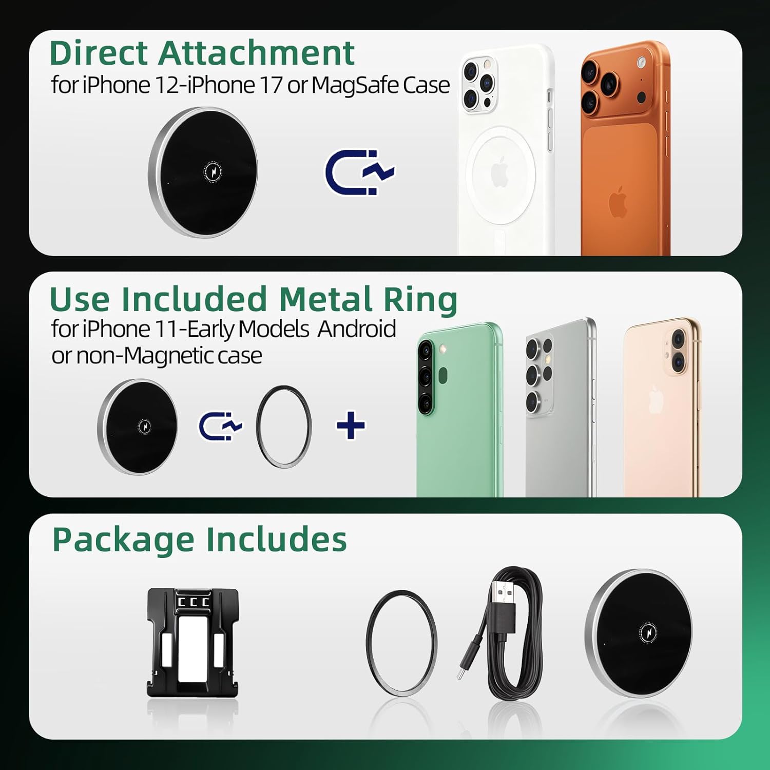 Car Cell Phone Holder for Subaru Forester (2007-2013 2014), Magnetic Phone Holder, Magsafe Car Mount Charger, Dashboard Phone Holder, Cell Phone Automobile Cradles, 15W Wireless, 360° & Hands Free