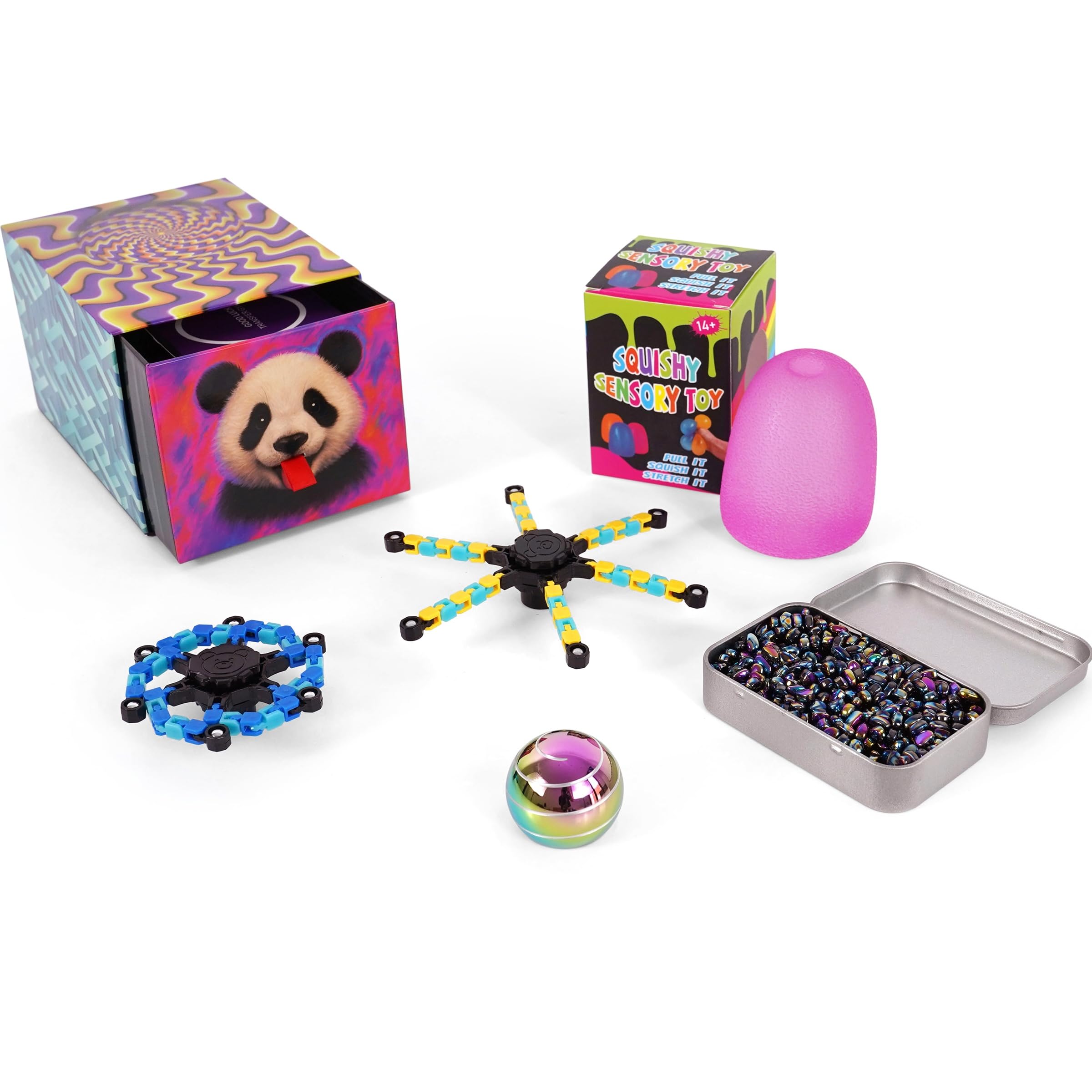 Ultimate Fidgets Gift Box, Magnet Putty, 2 Fidget Spinners, Squishy Stress Ball, Desk Toy Spinning Gyro