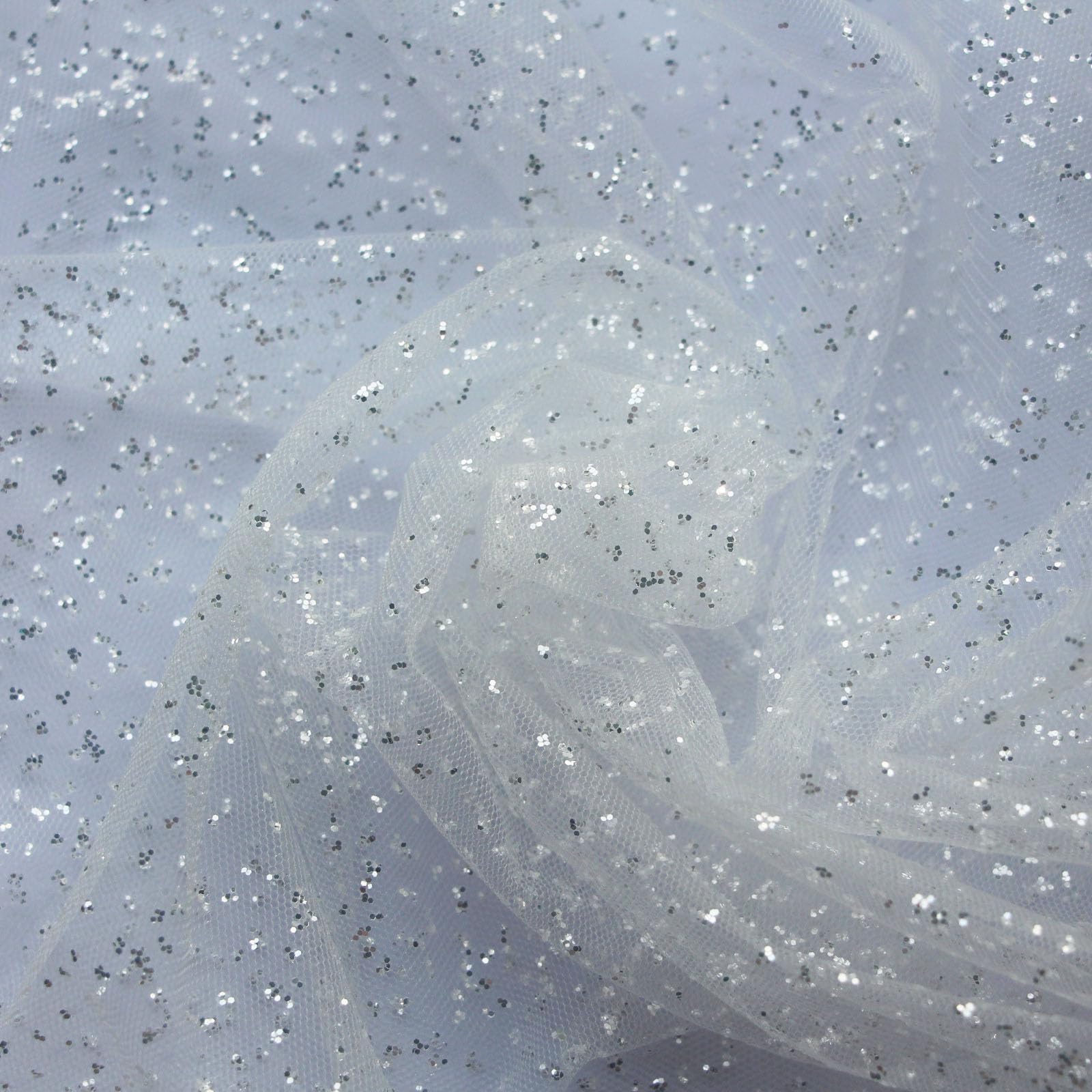 Glitter Tulle Fabric Spool Bolt (58 Inch by 6.6 Yards) Large Tulle Wedding Party Decoration, Tutu Skirt, Table Runner, Gift Wrapping, Bridal Shower, Soft & Drape (White)