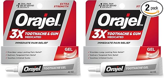 Orajel 3X for Toothache & Gum Pain: Maximum Gel Tube 0.42oz - from #1 Oral Pain Relief Brand for Instant Pain Relief (Pack of 2)