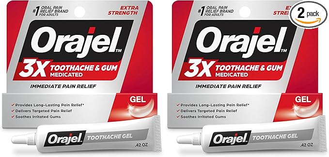 Orajel 3X for Toothache & Gum Pain: Maximum Gel Tube 0.42oz - from #1 Oral Pain Relief Brand for Instant Pain Relief (Pack of 2)