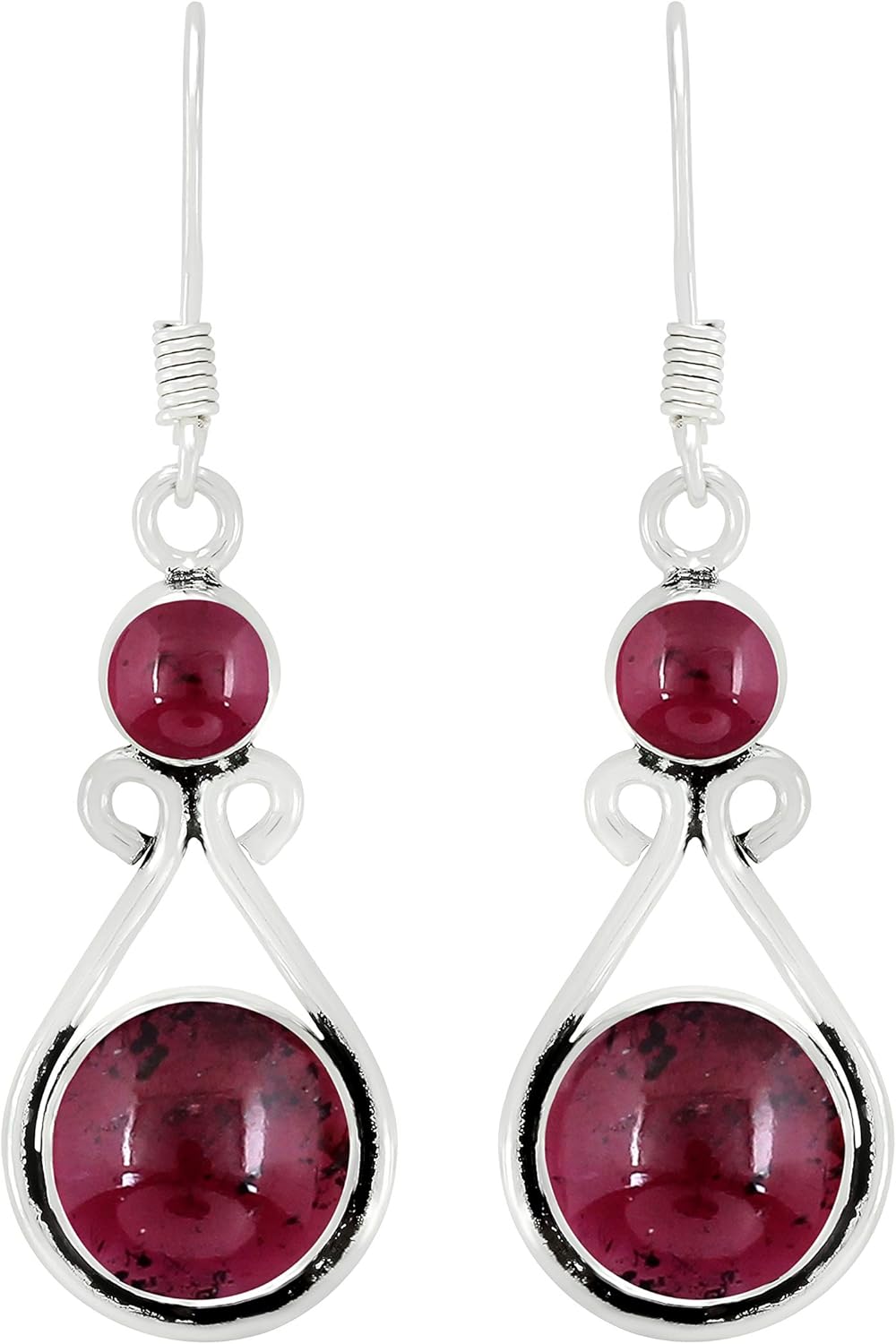 Round Shape Natural Gemstones Dangle Earrings for Women - 925 Sterling Silver Plated Dangle & Drop Handmade Jewelry Earrings - Gifts for Wedding, Anniversary, Christmas, Valentine's Day, New Year