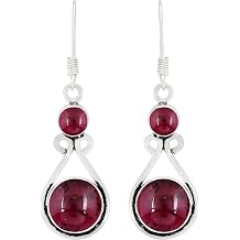 Round Shape Natural Gemstones Dangle Earrings for Women - 925 Sterling Silver Plated Dangle & Drop Handmade Jewelry Earrings - Gifts for Wedding, Anniversary, Christmas, Valentines Day, New Year