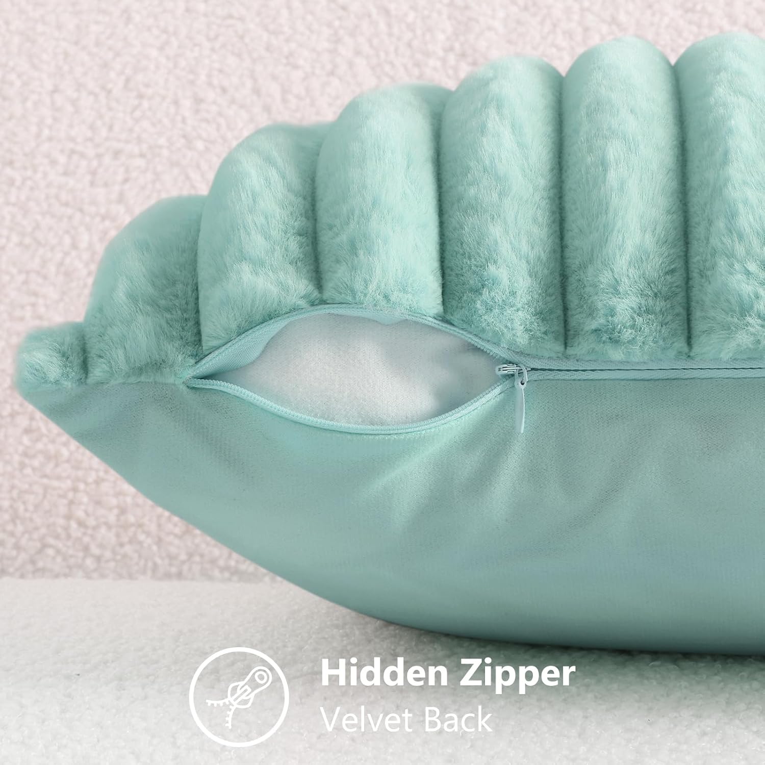 decorUhome Cozy Faux Fur Spring Throw Pillow Covers 18x18 Set of 2 Decorative Soft Plush Striped Modern Farmhouse Boho Couch Pillow Cases with Velvet Back for Sofa Bed Living Room, Aqua - Image 3