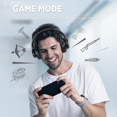 Miniatura 4 de TUINYO Auriculares inalámbricos con cancelación de ruido Bluetooth sobre la oreja con tiempo de reproducción de 60 horas, sonido estéreo de alta